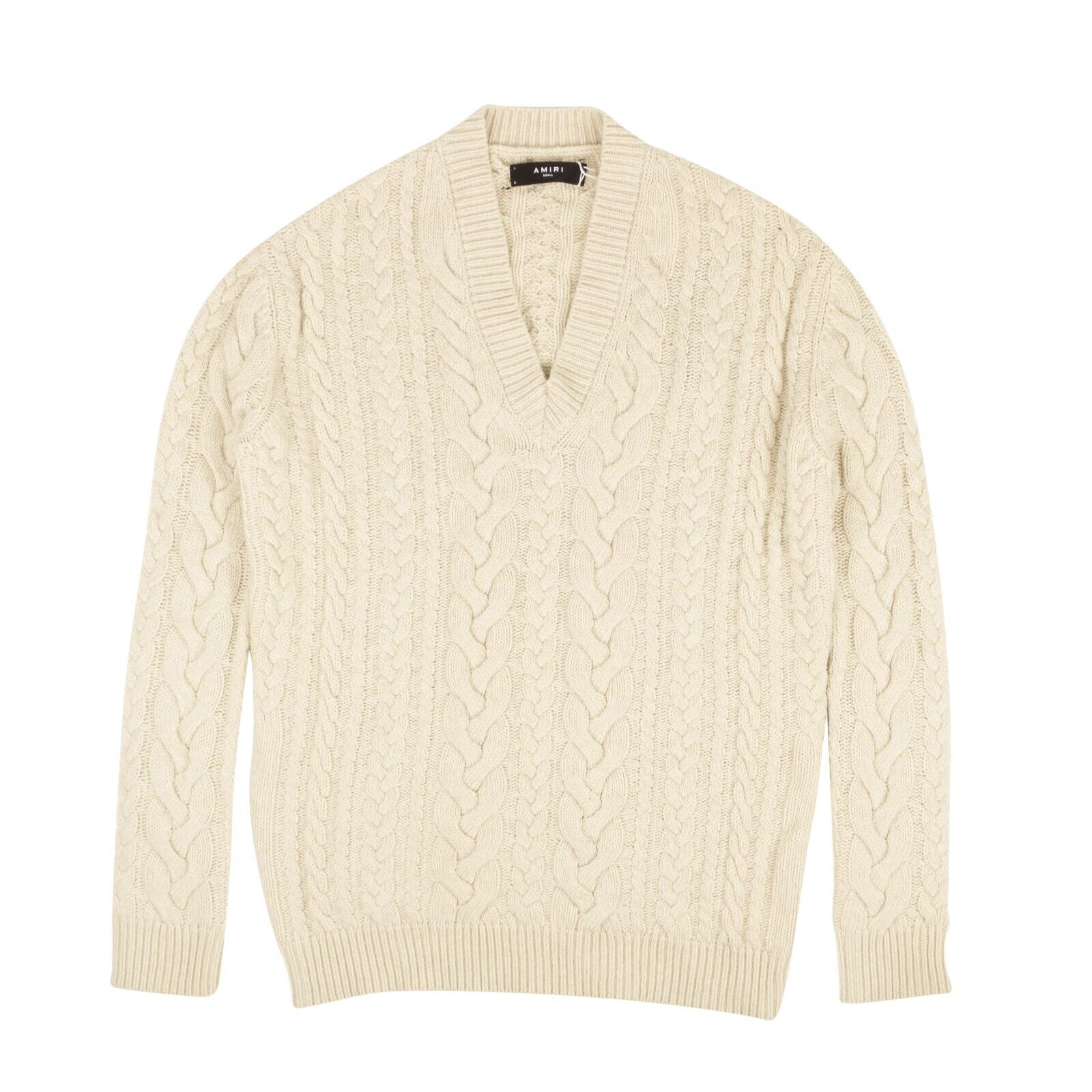 Cream V-Neck Knit Pullover Sweater