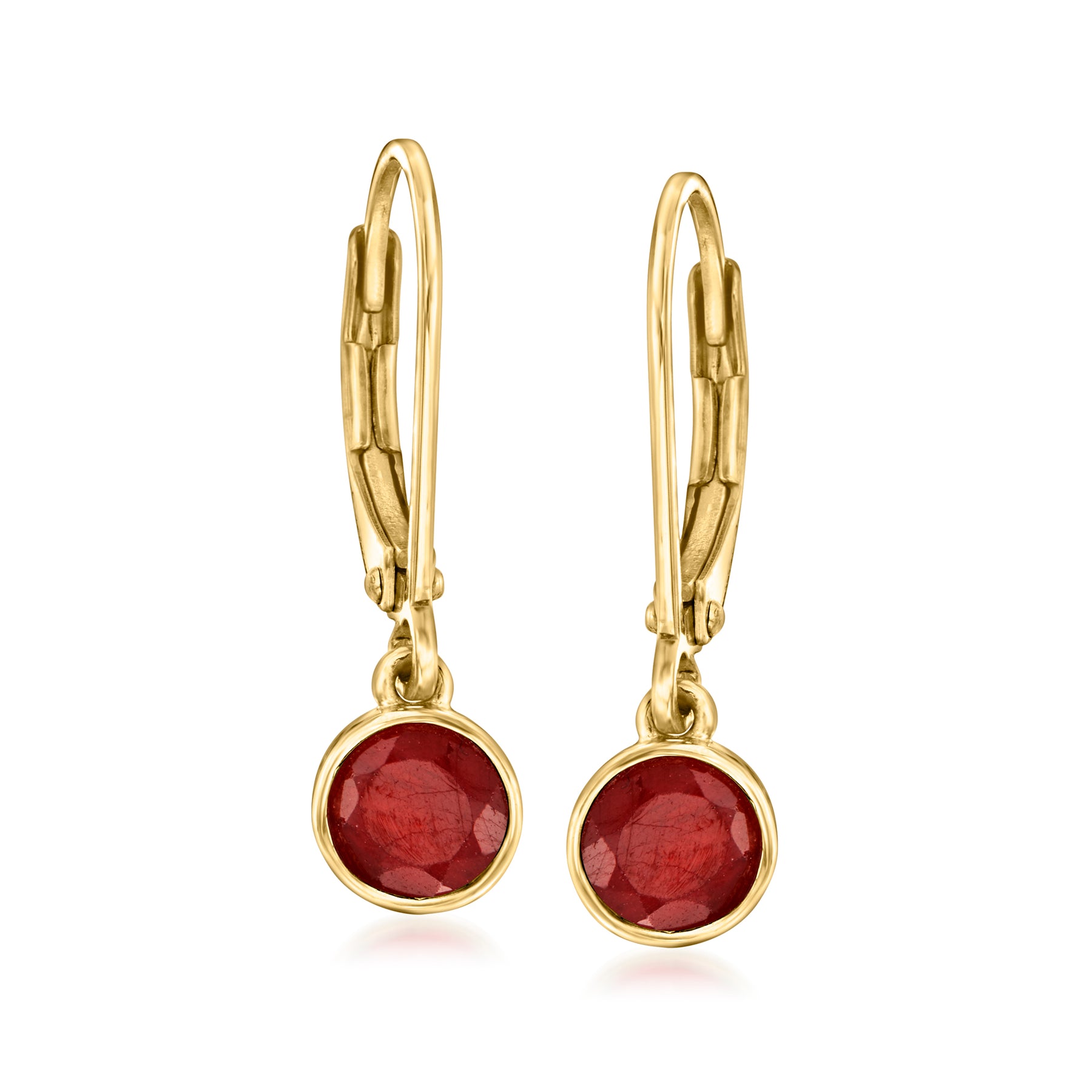 Ross-Simons Bezel-Set Ruby Drop Earrings in 18kt Gold Over Sterling