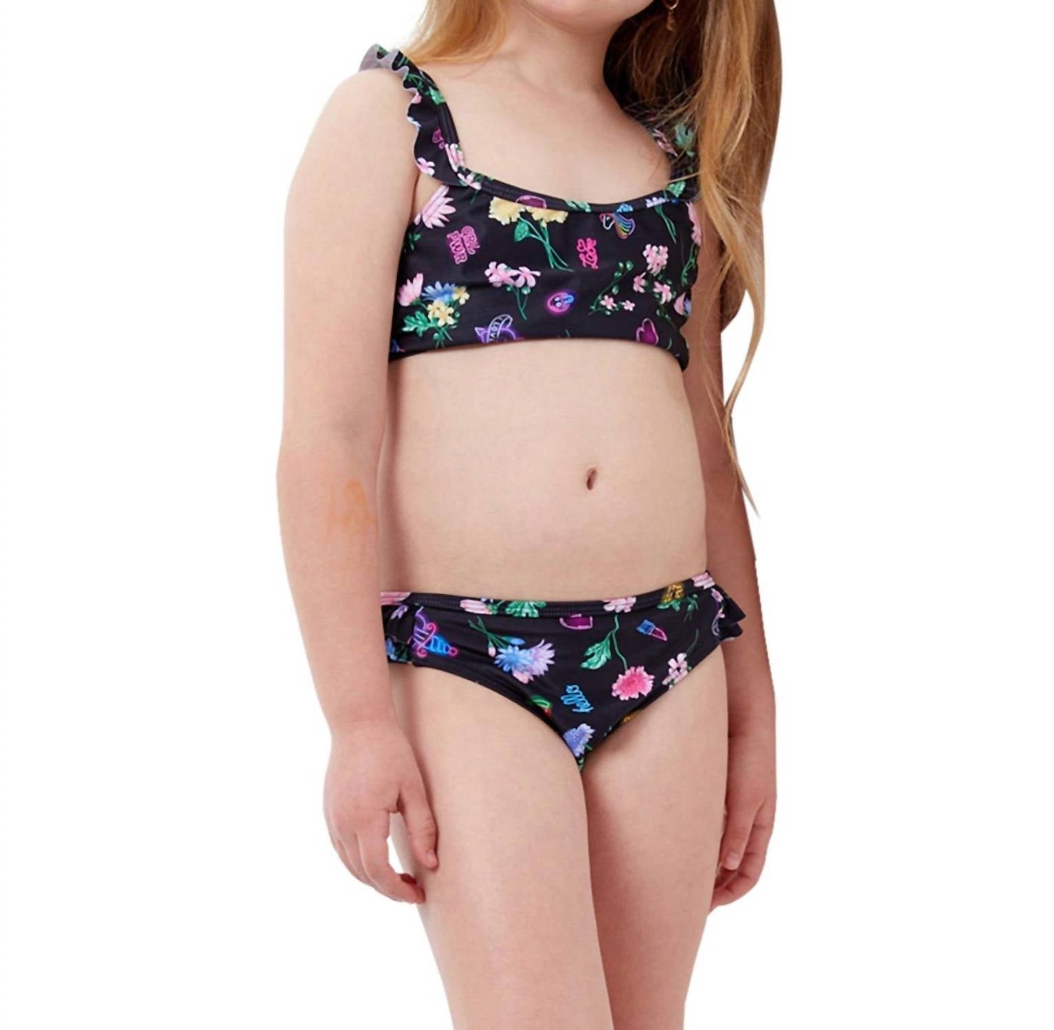 Girls Ruffle Bralette Bikini Top With Matching Bikini Bottom In Gtk Daisies 7733645901884