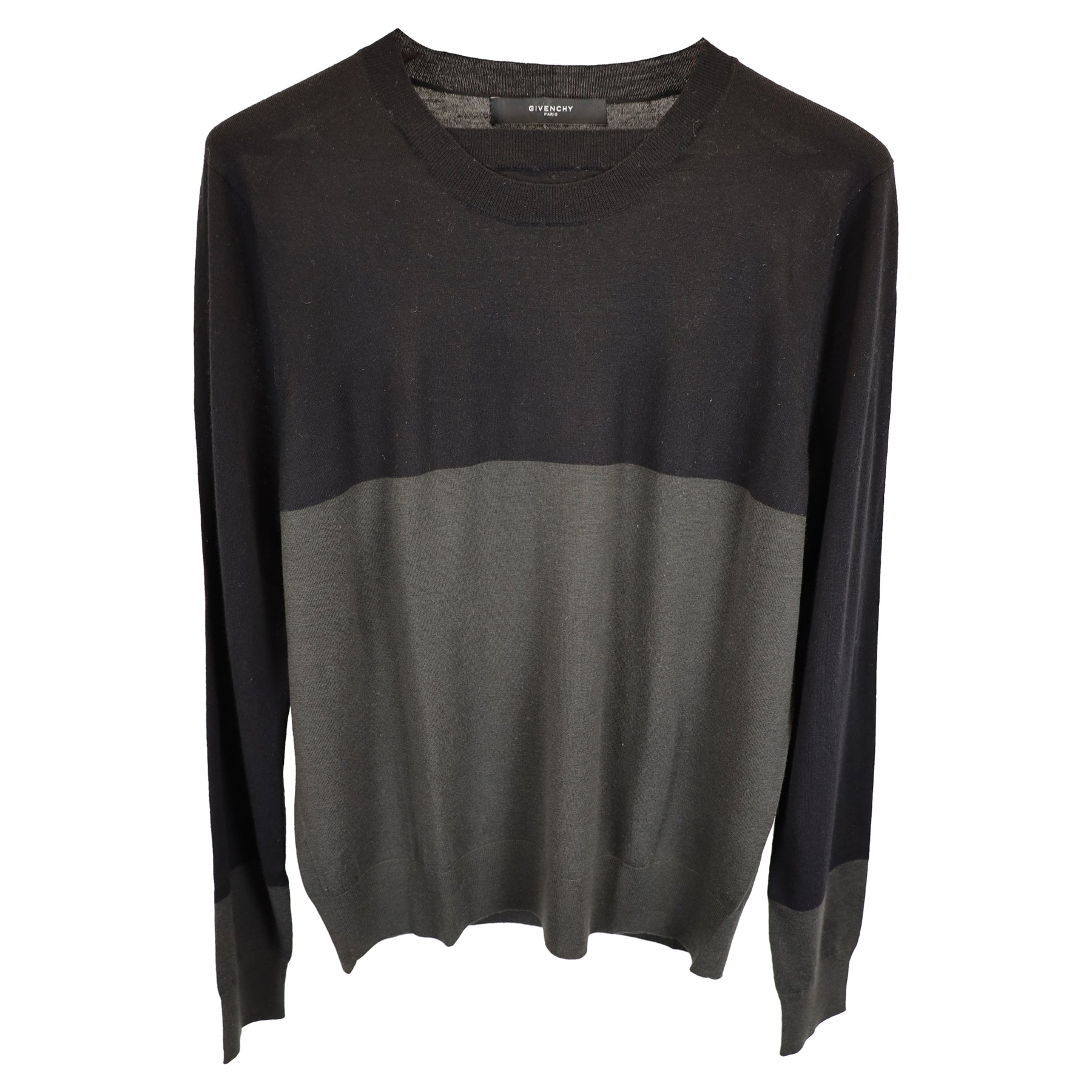 Givenchy Two-Toned Crewneck Sweater in Black and Grey Wool 7833147080764