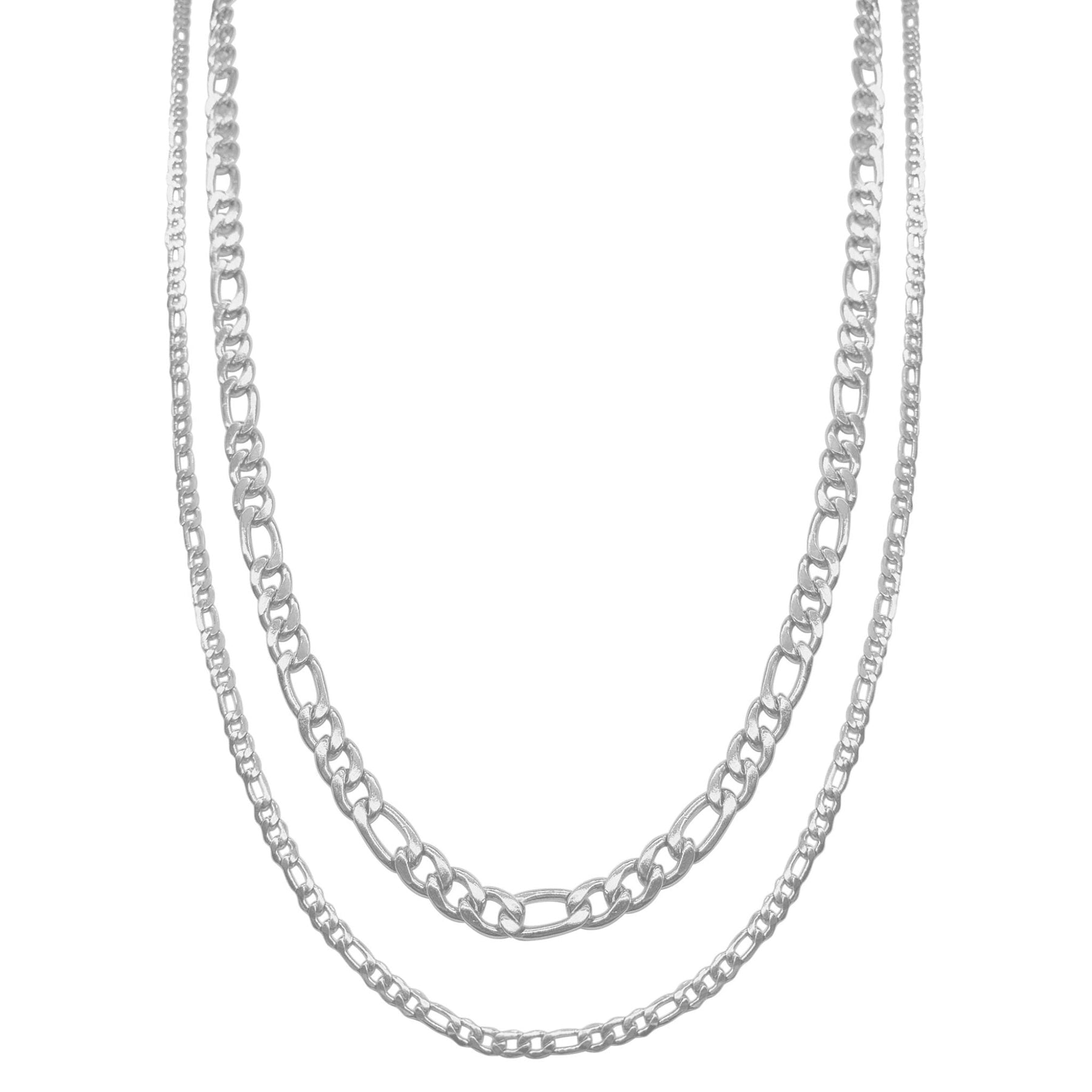 Men's Water Resistant Figaro Chain Set silver
