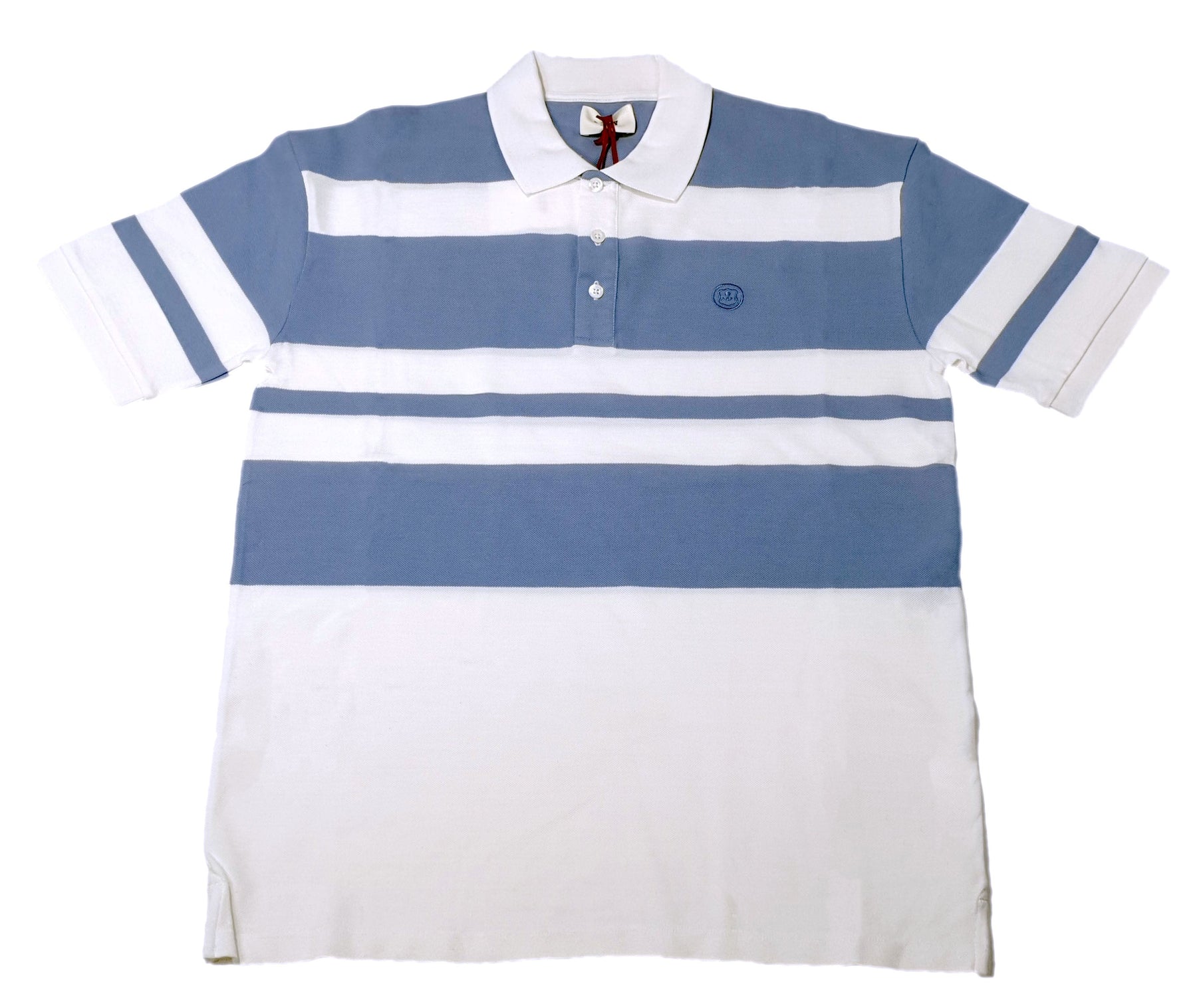 Bally 6303076 Men's Bone/Blue Striped Organic Cotton Polo Shirt Size S