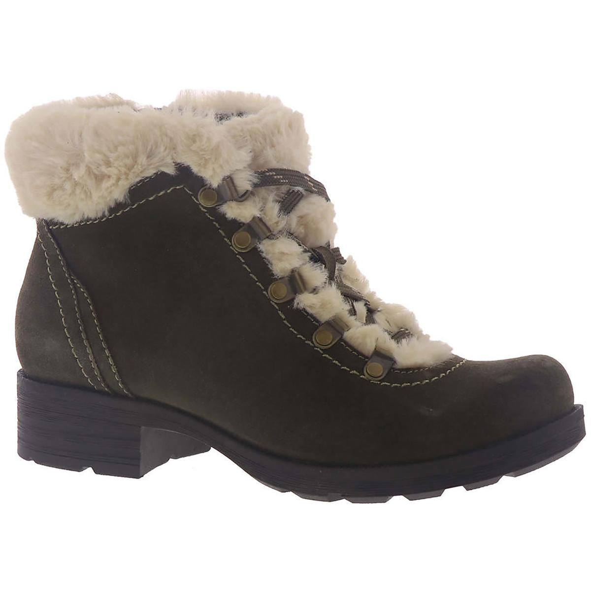 Earth Rada Leather Faux Fur Lined Lace-Up Booties
