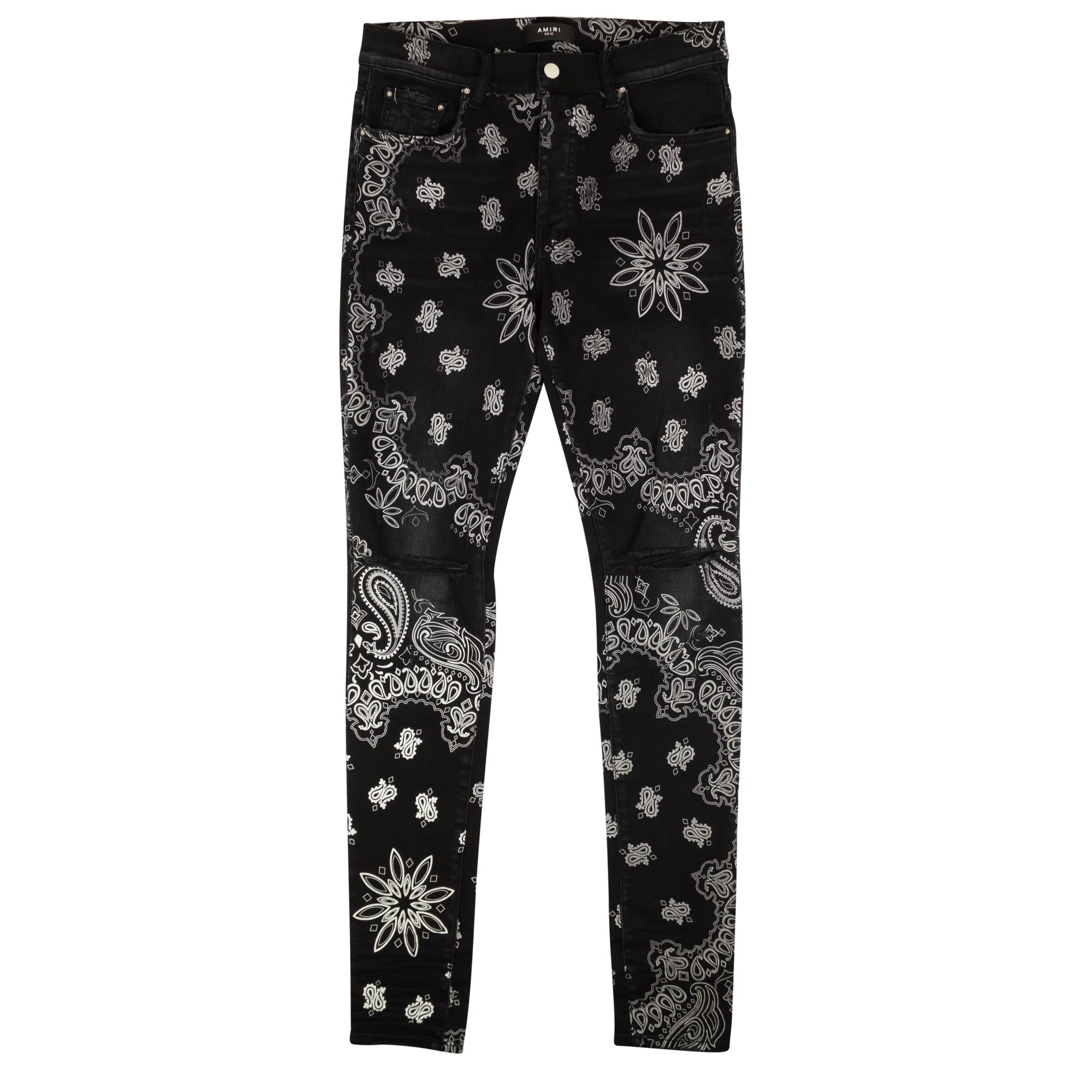 Black Cotton Flocked Bandana Skinny Jeans