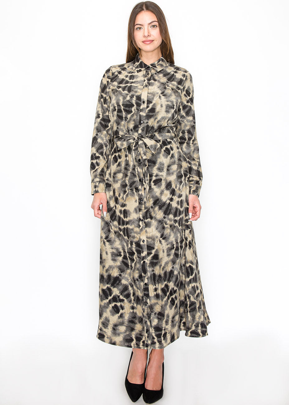 Abstract Tie-Dye Long Sleeve Dress 7833714098236