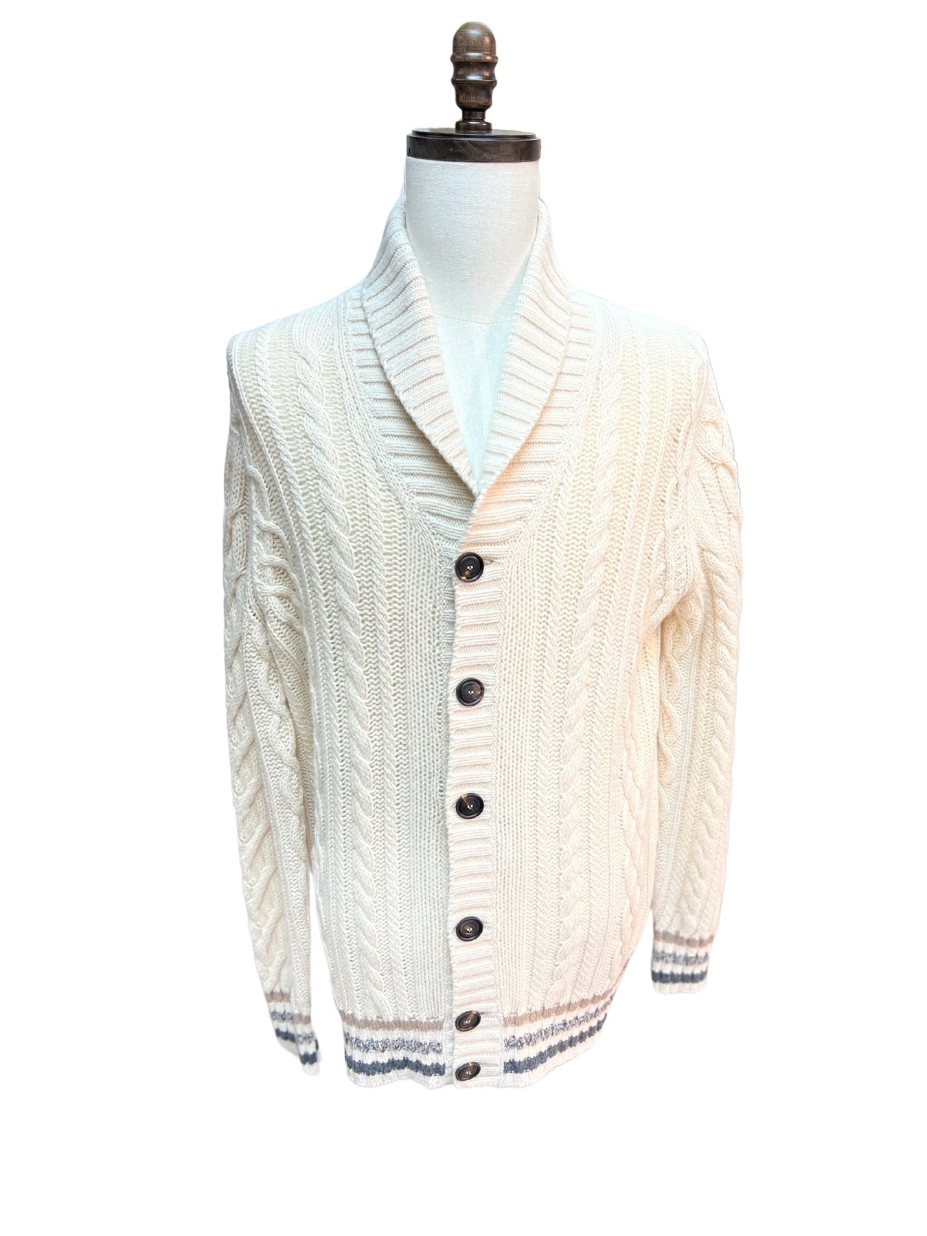 Brunello Cucinelli Mens Alpaca & Yack Knitted Chunky Cable Cardigan Buttoned Sweater