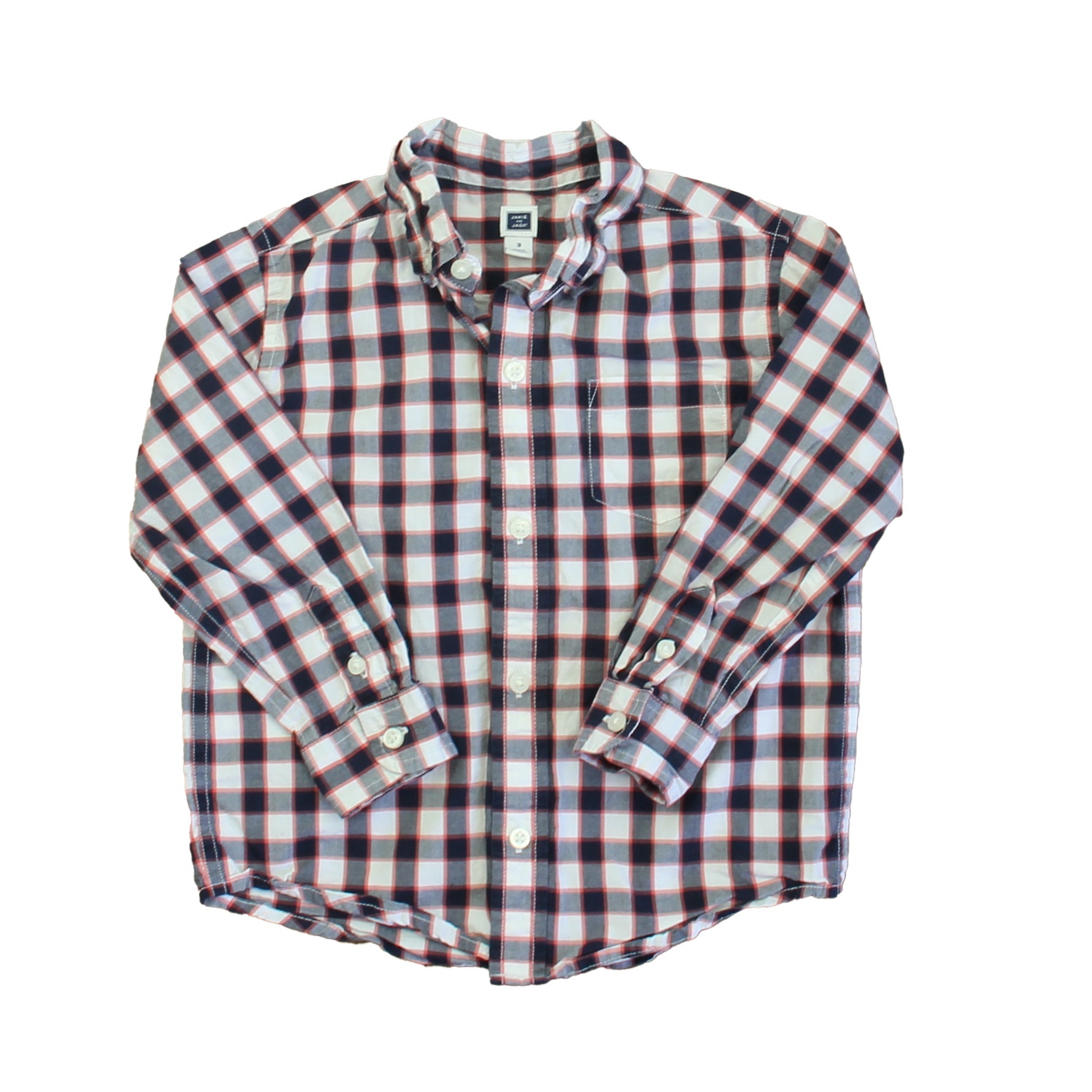 Janie and Jack Boys Blue | White | Red Button Down Long Sleeve 7805820076092