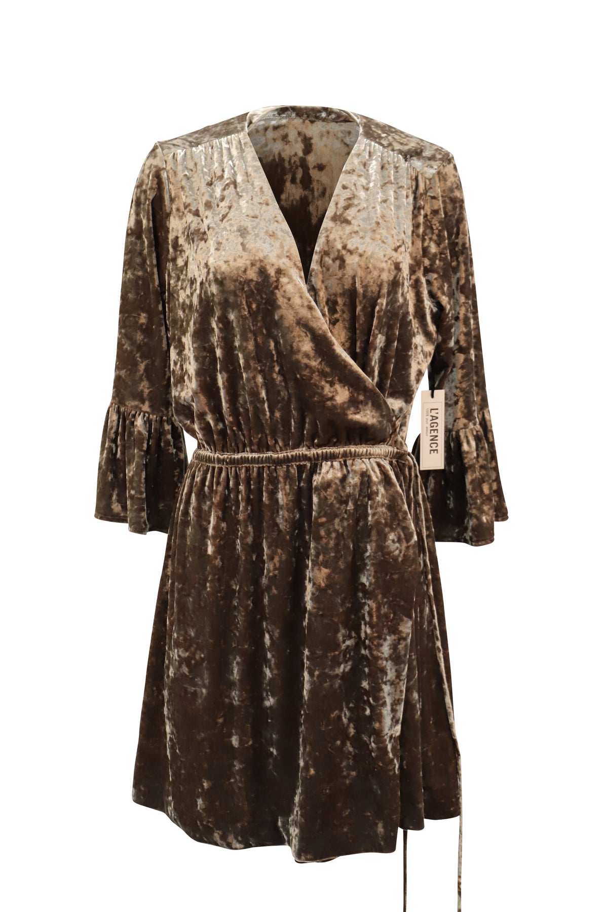 L'agence Riley Wrap Velvet Dress in Brown Polyester 7764867448892