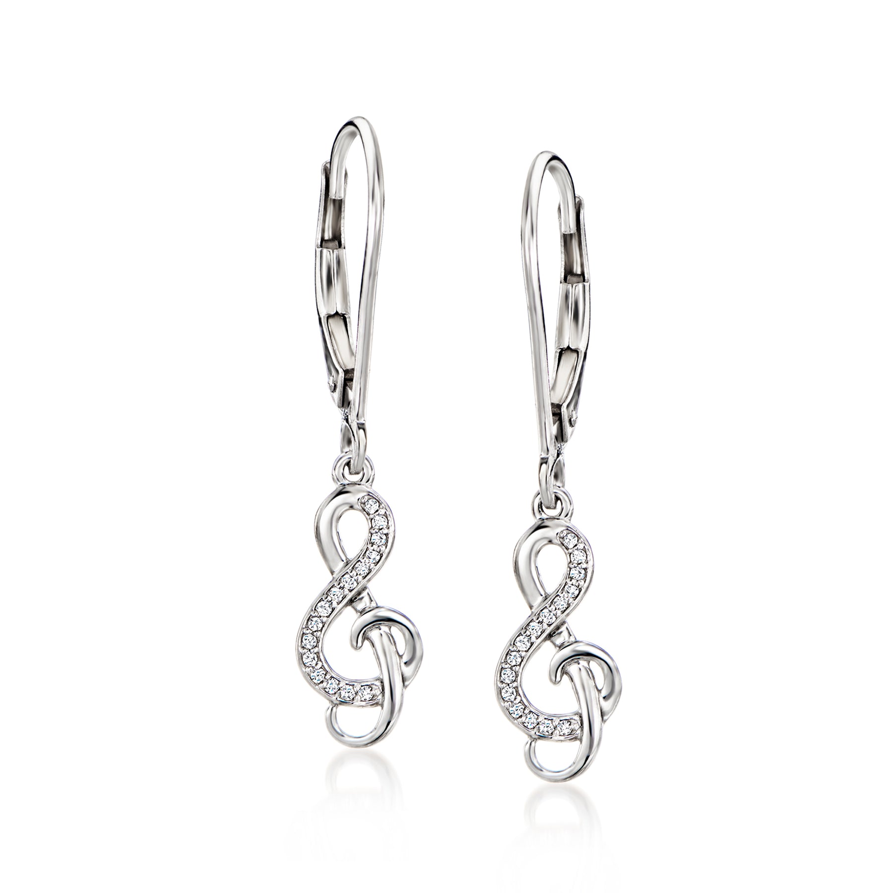 Ross-Simons Diamond-Accented Treble Clef Drop Earrings in Sterling Silver 7670720725052