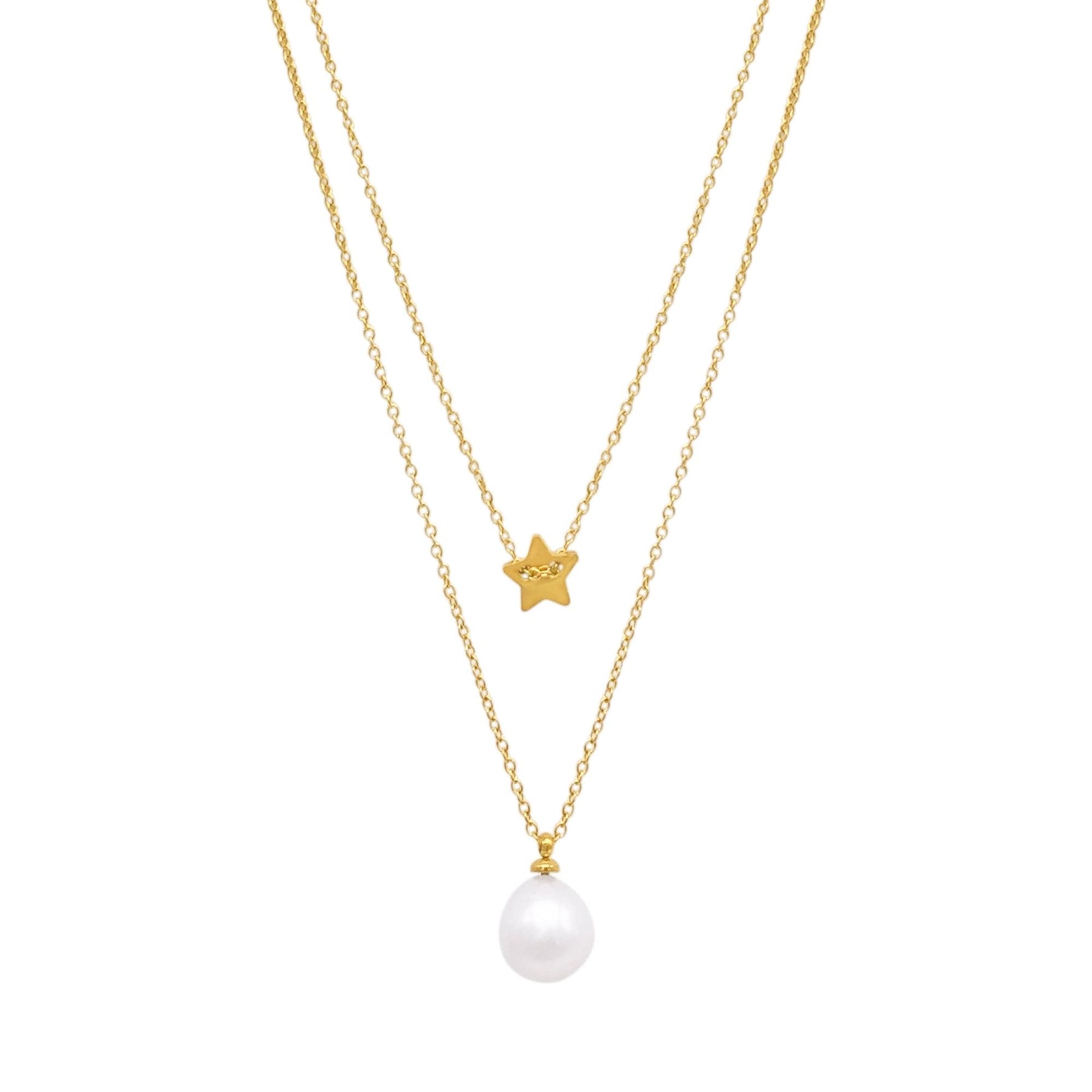 14k Gold Plated Layered Freshwater Baroque Pearl Necklace