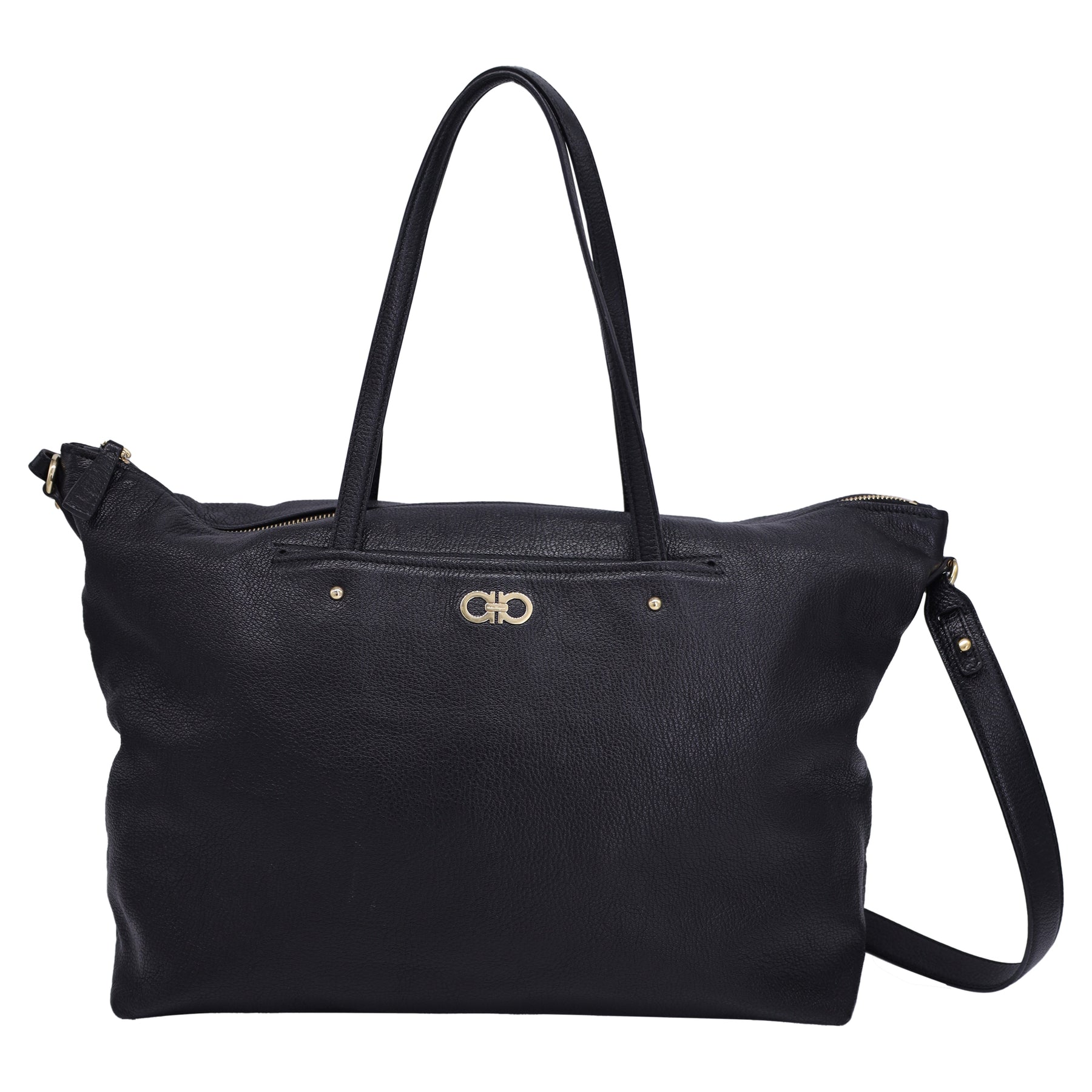 Ferragamo Emblem Shoulder Bag in Black Leather