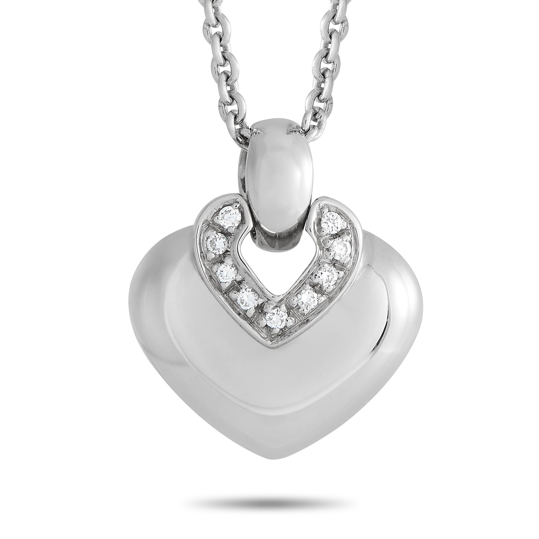 Bvlgari Doppio 18K White Gold Diamond Heart Necklace BV06-031124