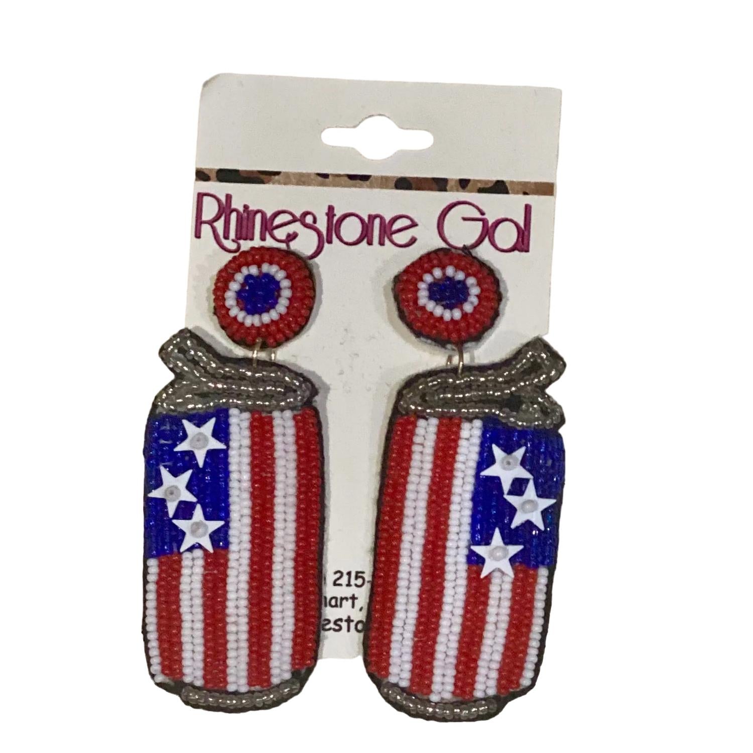 Patriotic Usa Can Seed Bead Earrings In Red/white/blue