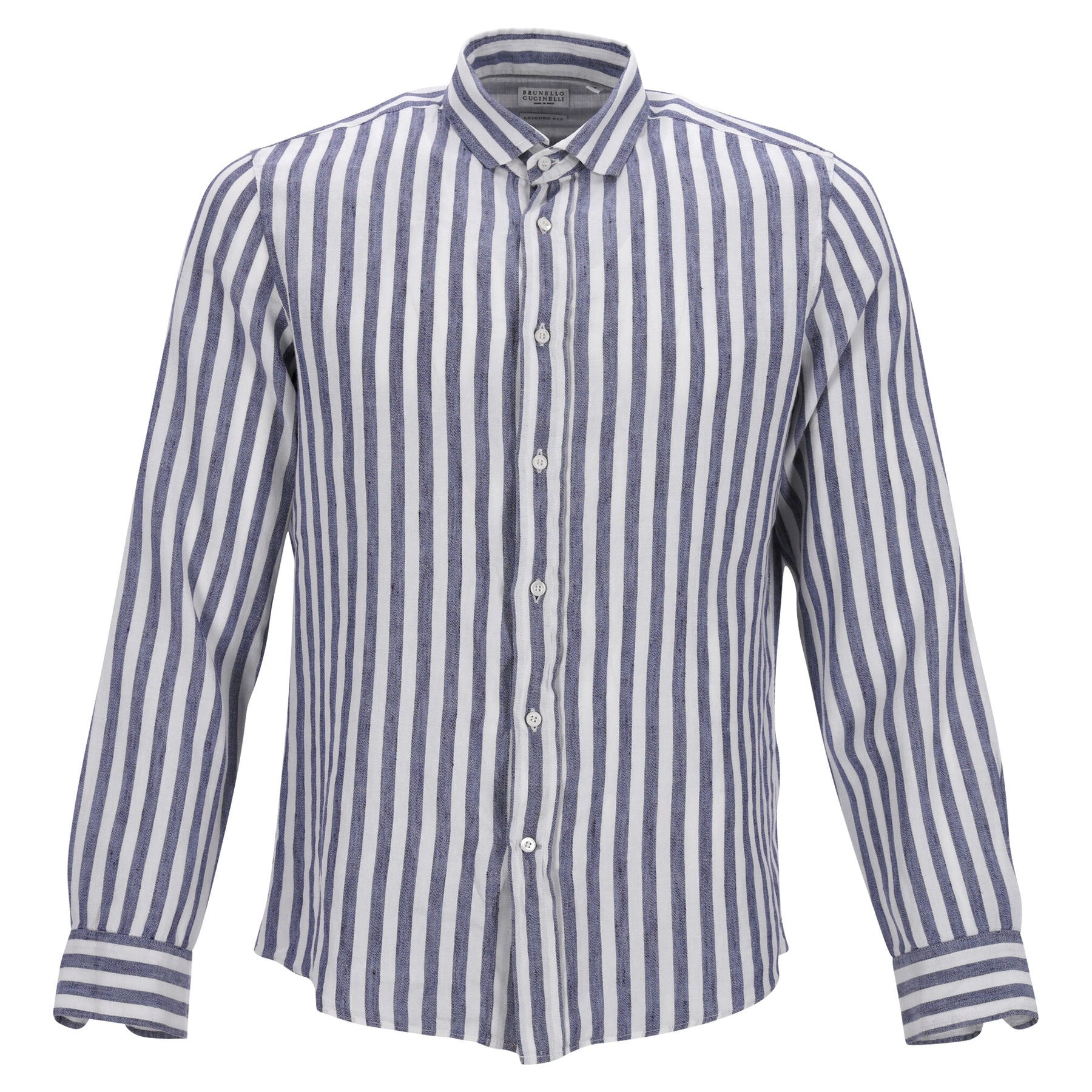 Brunello Cucinelli Leisure Fit Striped Shirt in Light Blue Linen 7748777705532
