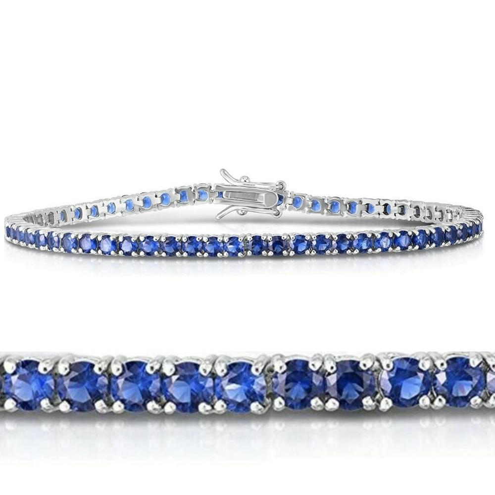 3 1/2ct Blue Sapphire Tennis Bracelet 14k White Gold 7