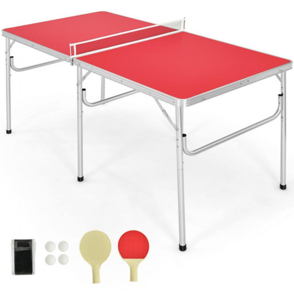 60 Inch Portable Tennis Ping Pong Folding Table with Accessories-Red 7672836325436