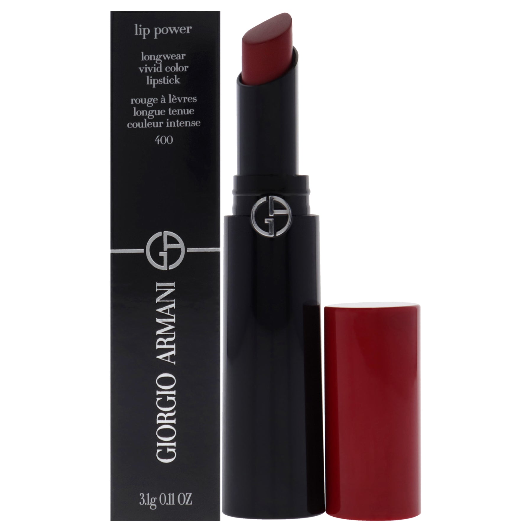 Lip Power Longwear Vivid Color Lipstick - 400 Four Hundred by Giorgio Armani for Women - 0.11 oz Lipstick