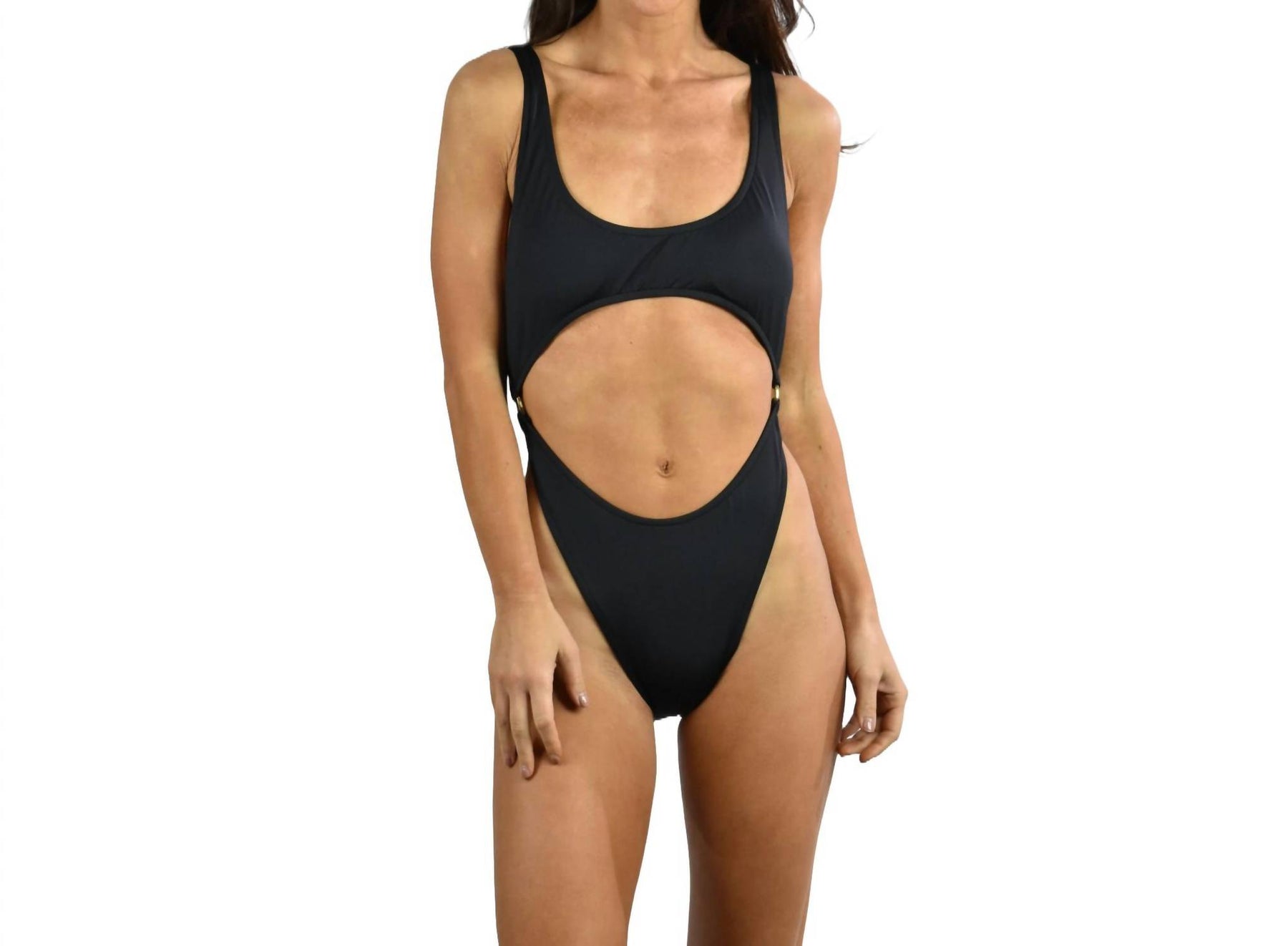 Solid Ring Monokini One Piece Swimsuit In Black 7803861139516