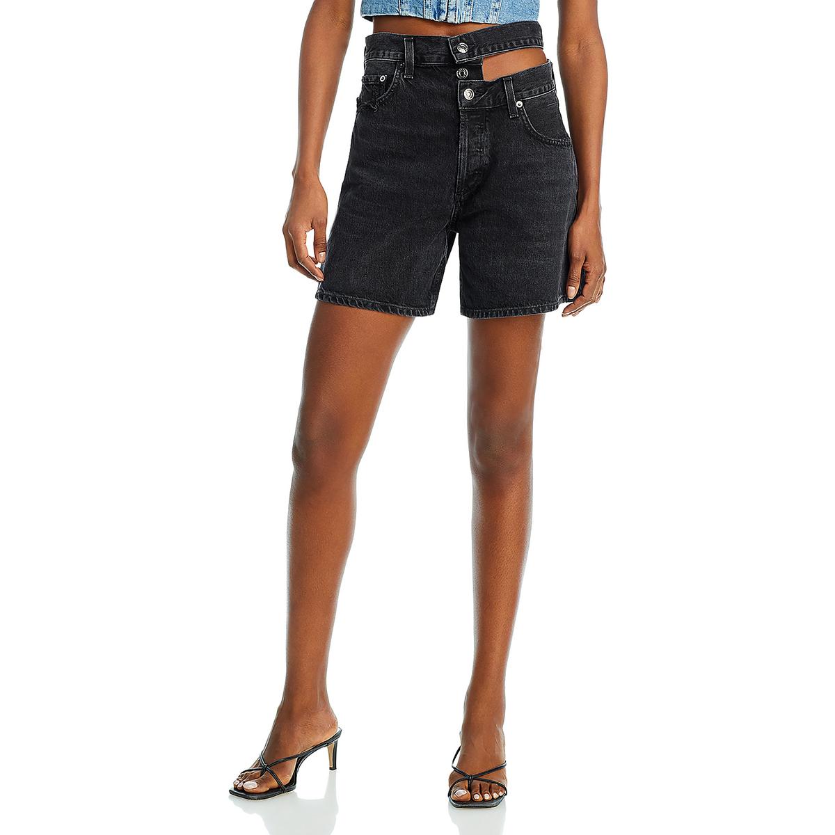 High Rise Knee Length Denim Shorts