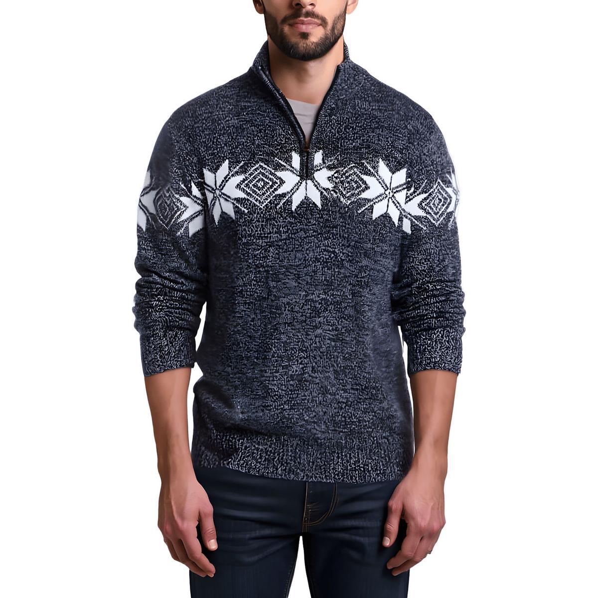 Snowflake Zipper Cotton Pullover Sweater