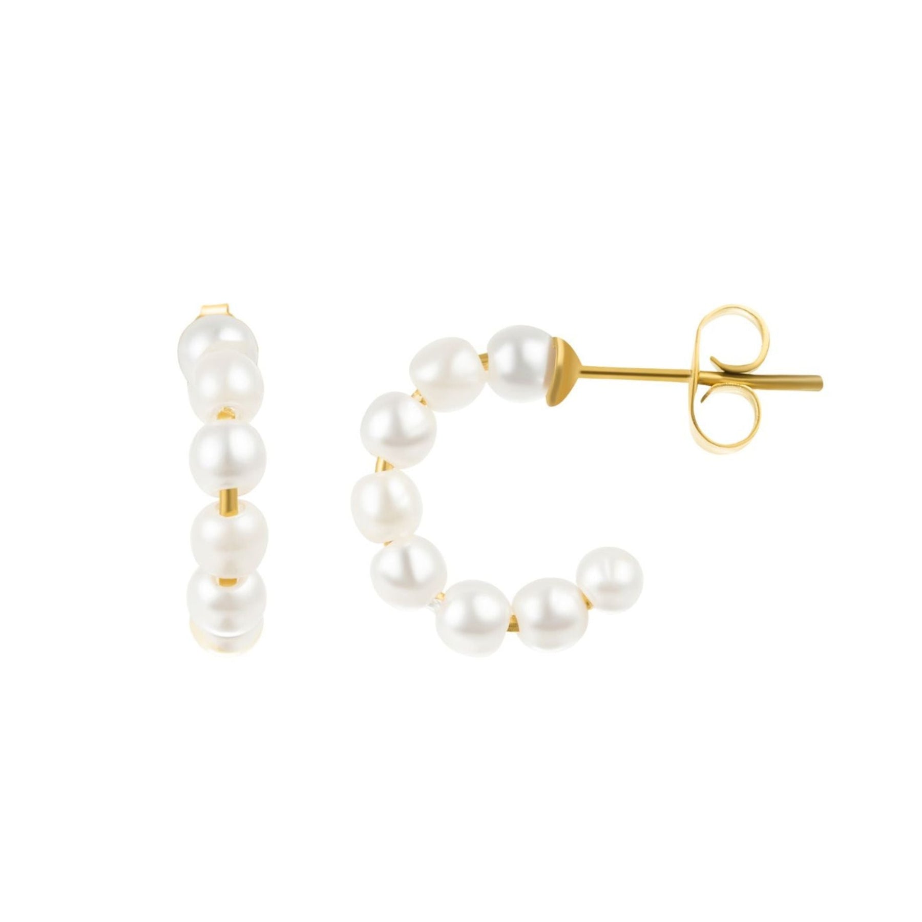 14k Gold Plated Pearl Huggie Hoops