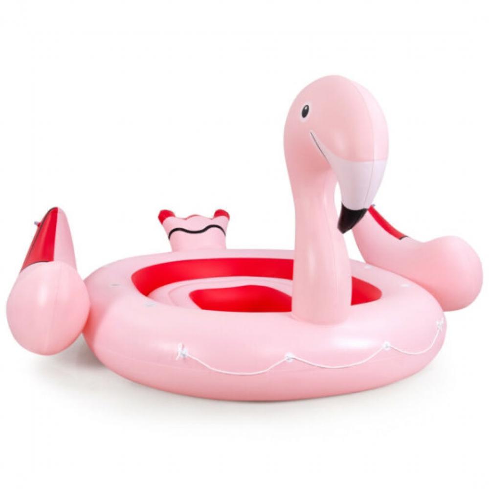 6 People Inflatable Flamingo Floating Island with 6 Cup Holders for Pool and River 7672868372540