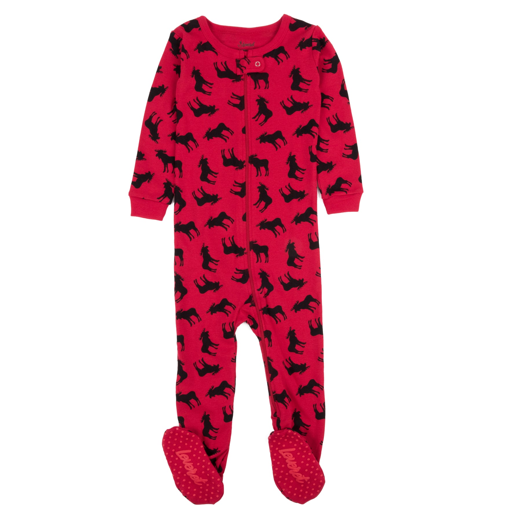 Christmas Kids Footed Cotton Pajamas Red Moose