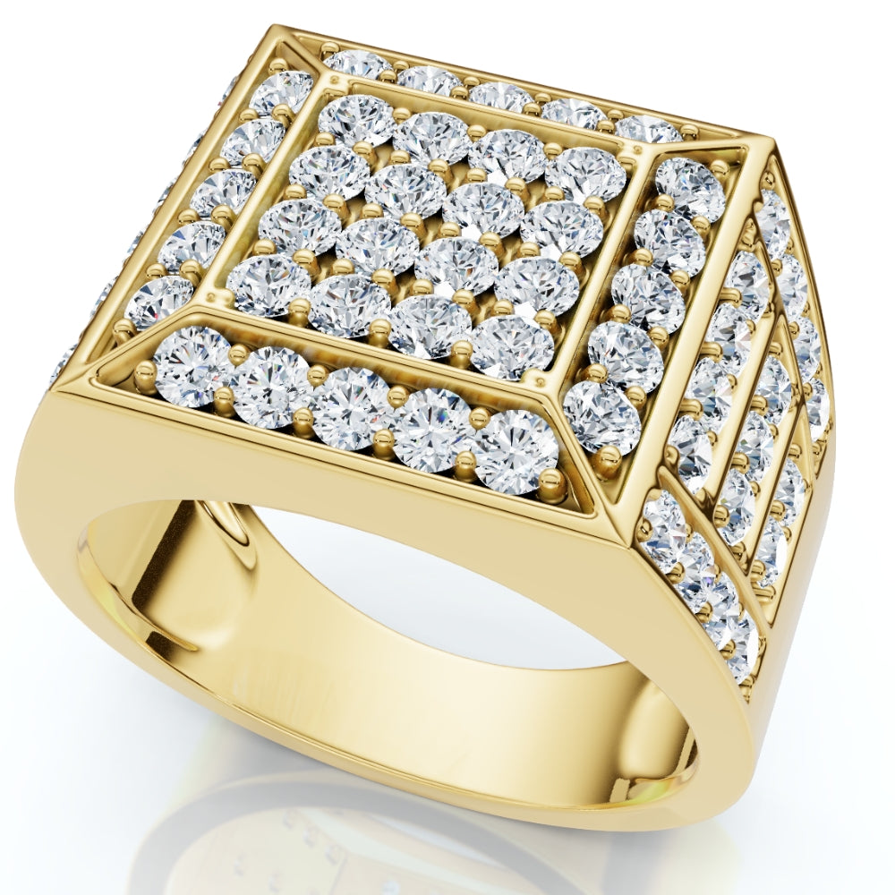 3Ct Diamond Men's Cluster Anniversary Wedding Ring in 10k Yellow Gold