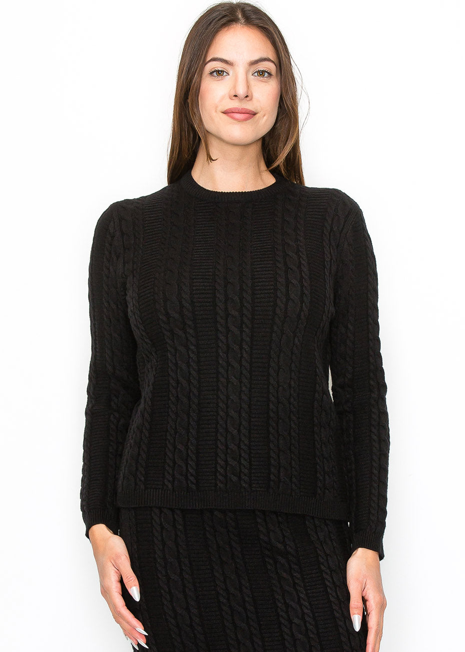 Black Cable Texture Sweater 7832921800764