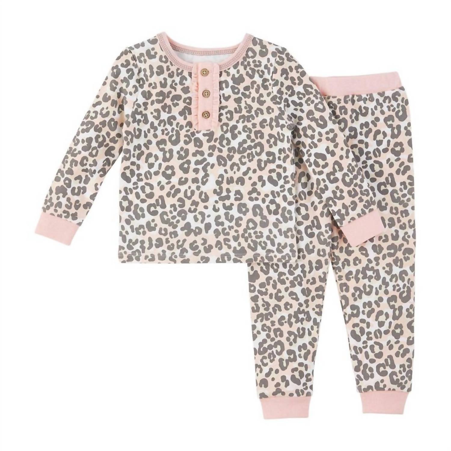Girl's Leopard Pajama Set In Pink
