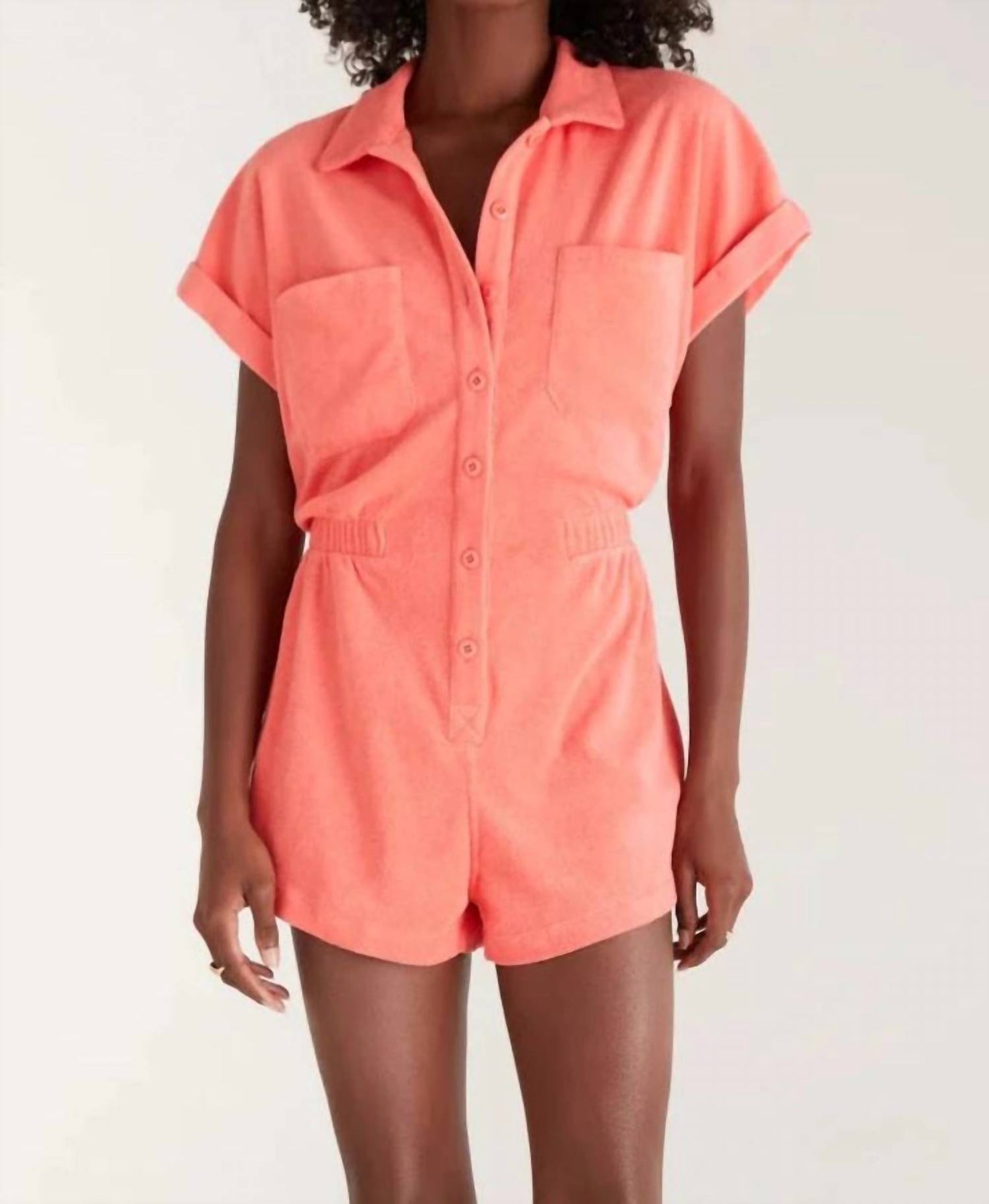 Coyote Terry Romper In Papaya Glow