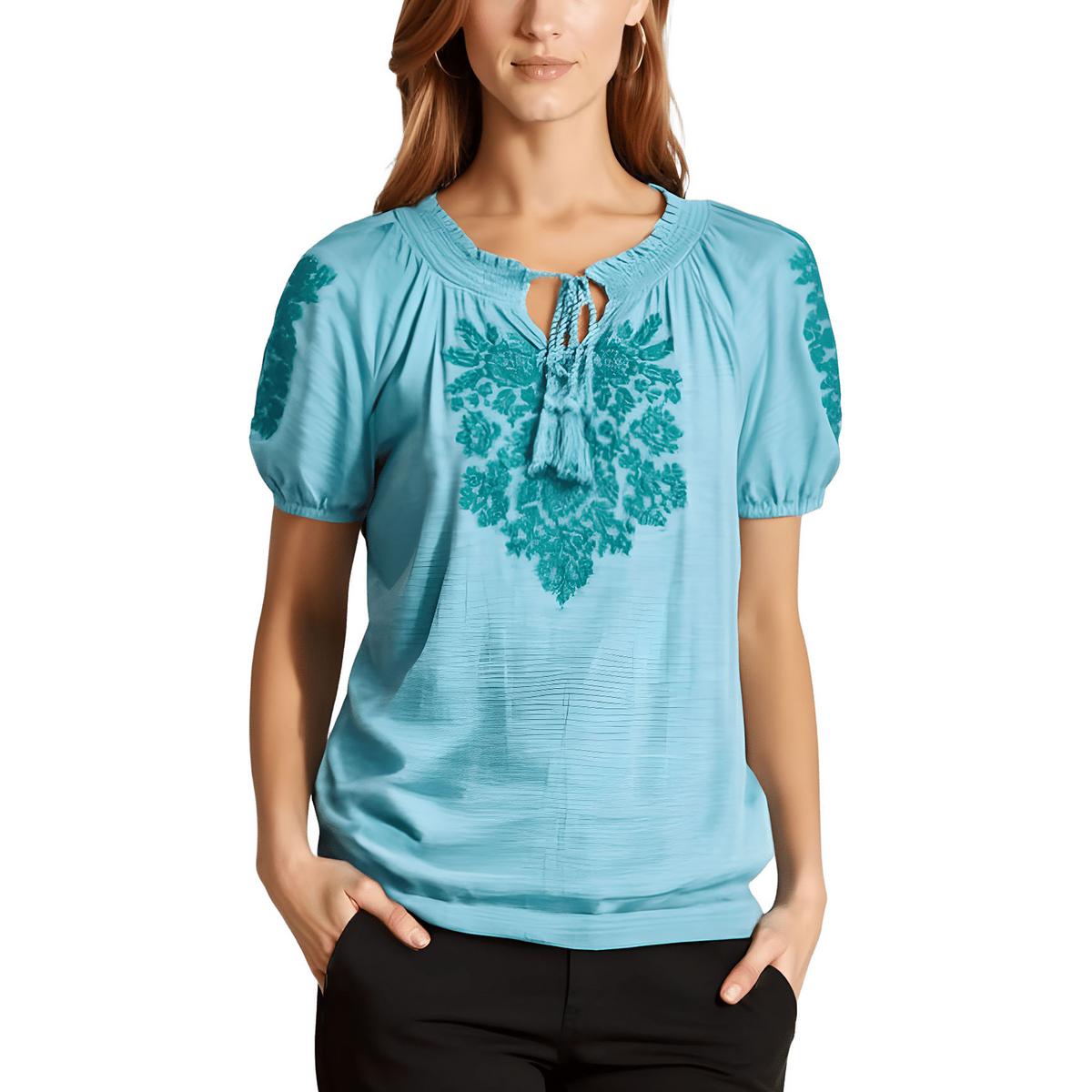 Plus Embroidered Cotton Peasant Top