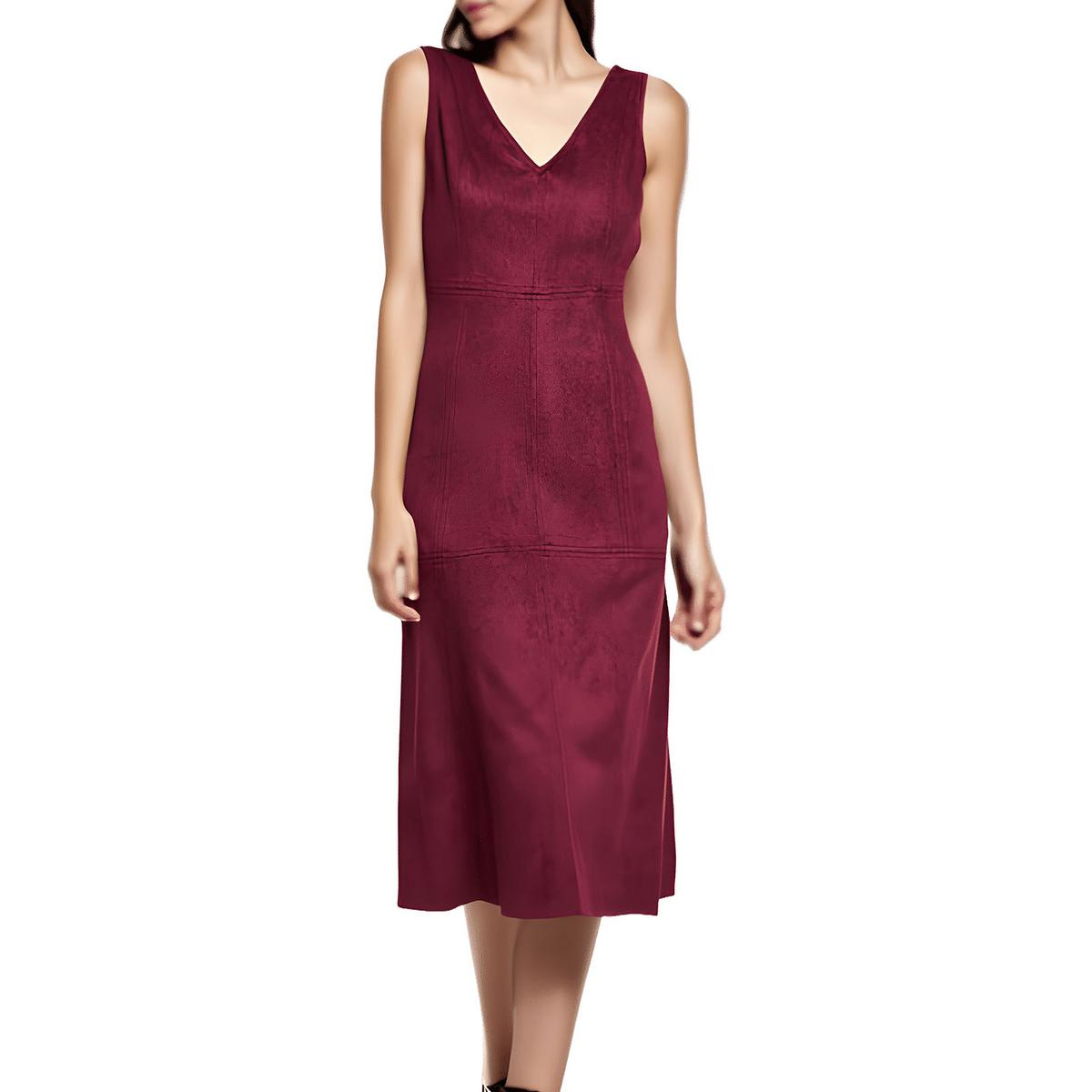 Petites Corset Seamed Faux Suede Fit & Flare Dress