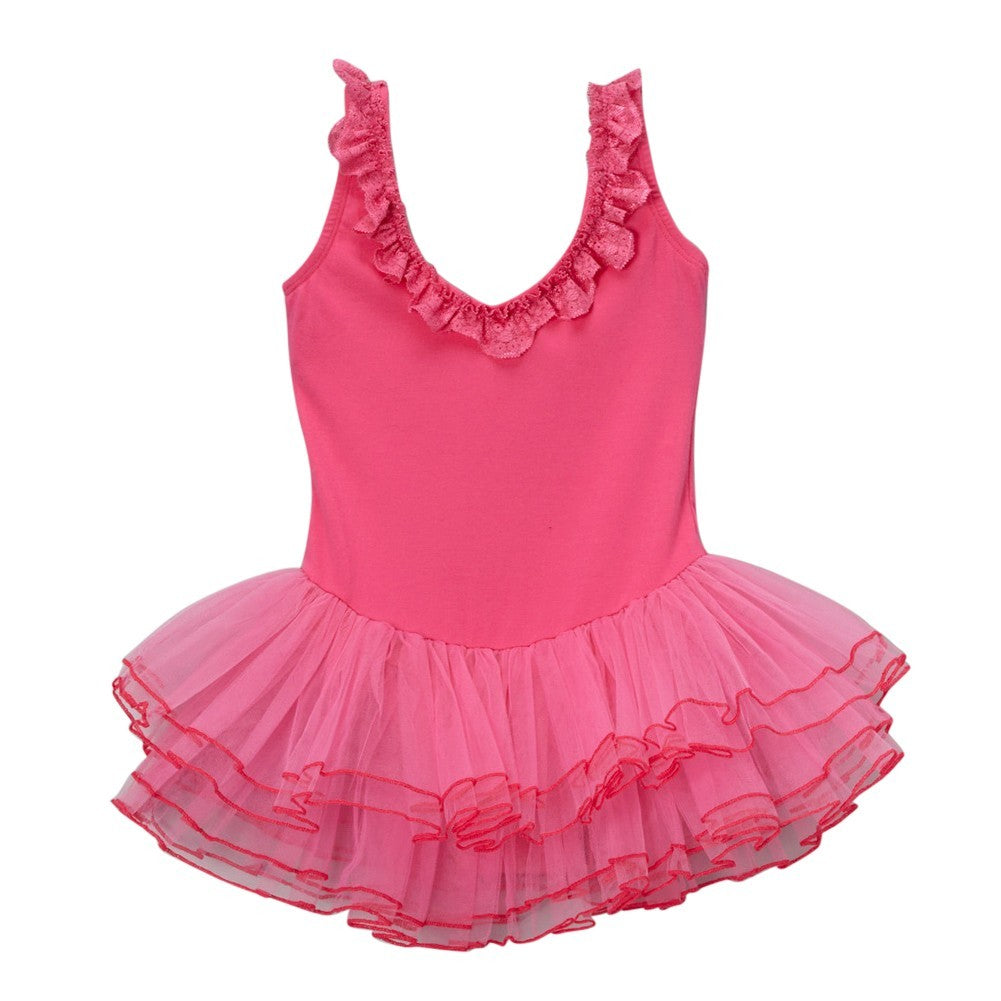Girls Hot Pink Ruffle Detail Lace Skirted Dance Leotard 12M-10