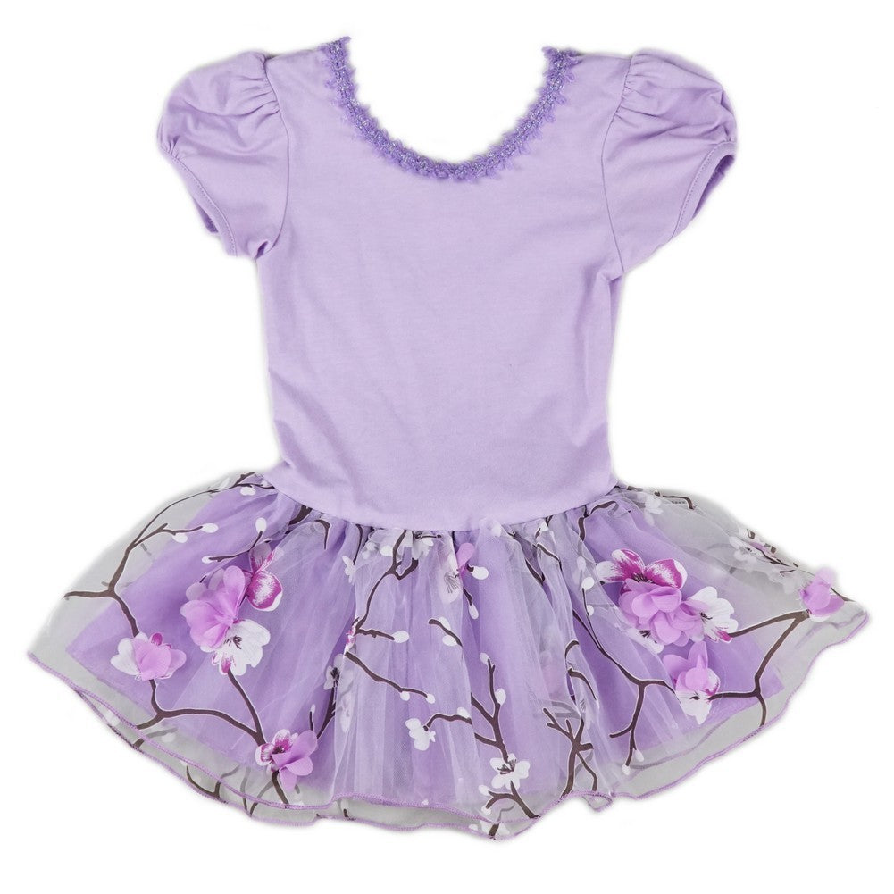 Girls Purple Plum Flower Print Dance Ballet Dress S (9-24M)-XL (6-8)