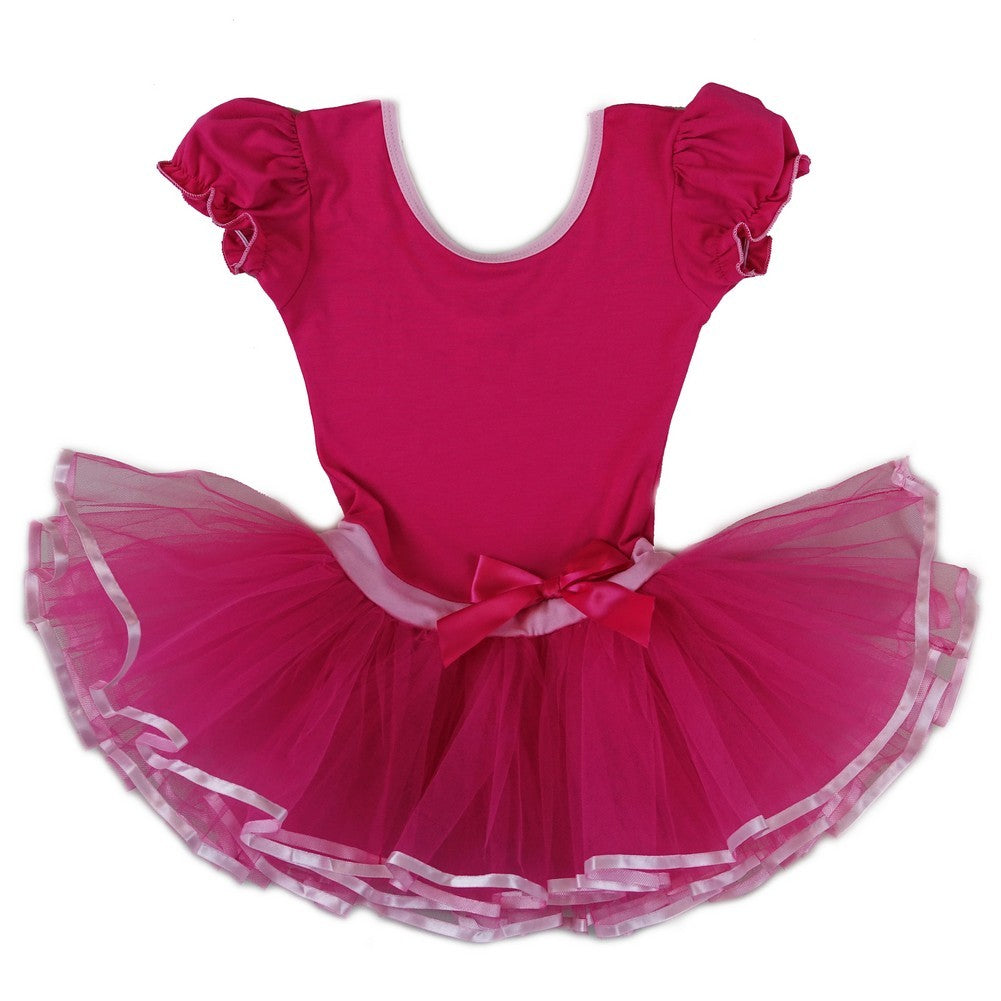 Girls Hot Pink Bow Short Sleeve Ballet Dress S (9-24M)-XL (6-8)