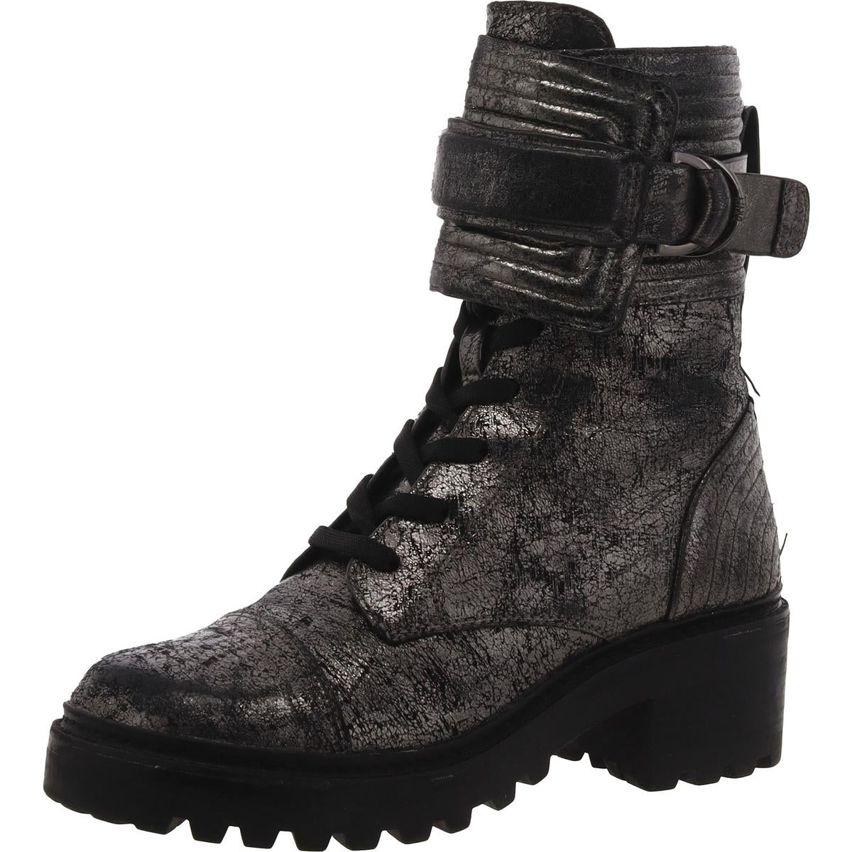 Basia Leather Metallic Combat & Lace-up Boots