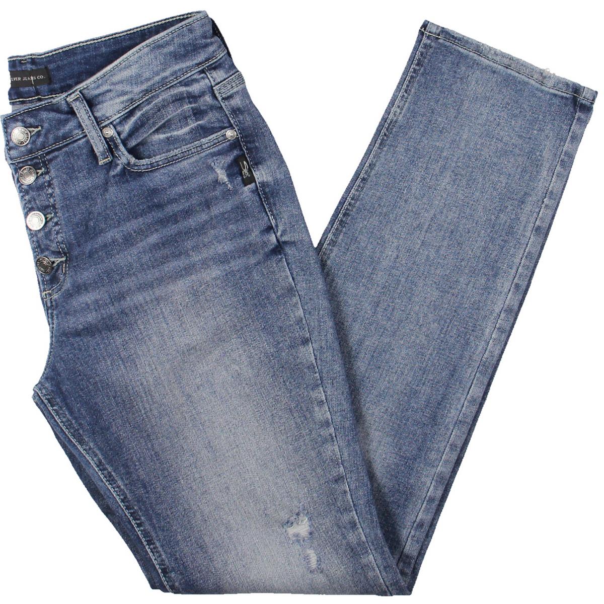 Distressed Denim Straight Leg Jeans