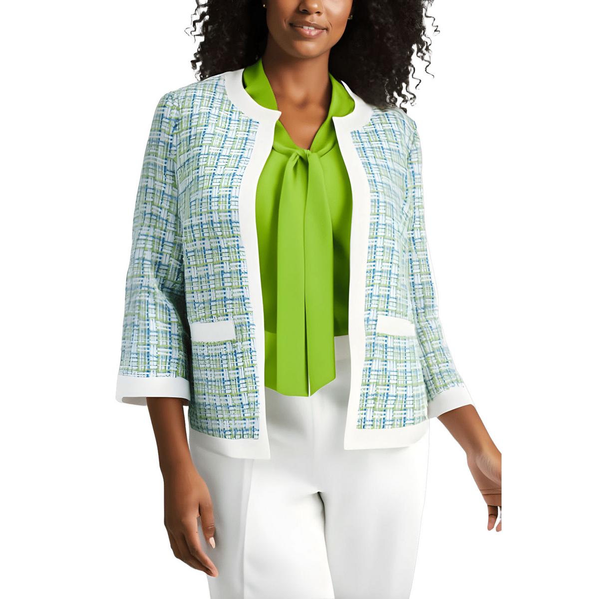 Plus Plaid Knit Open Front