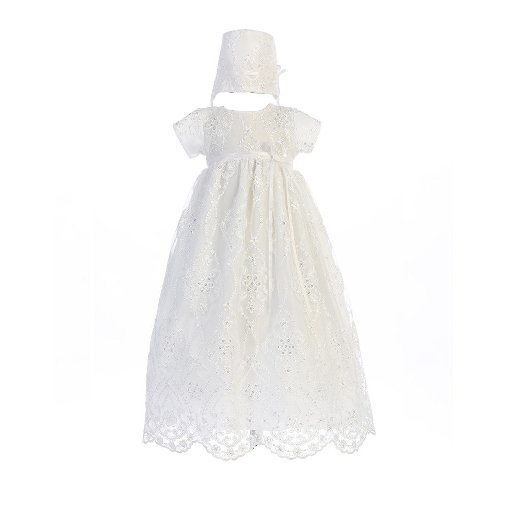 Baby Girls White Tulle Bonnie Hat Christening Dress 0-18M