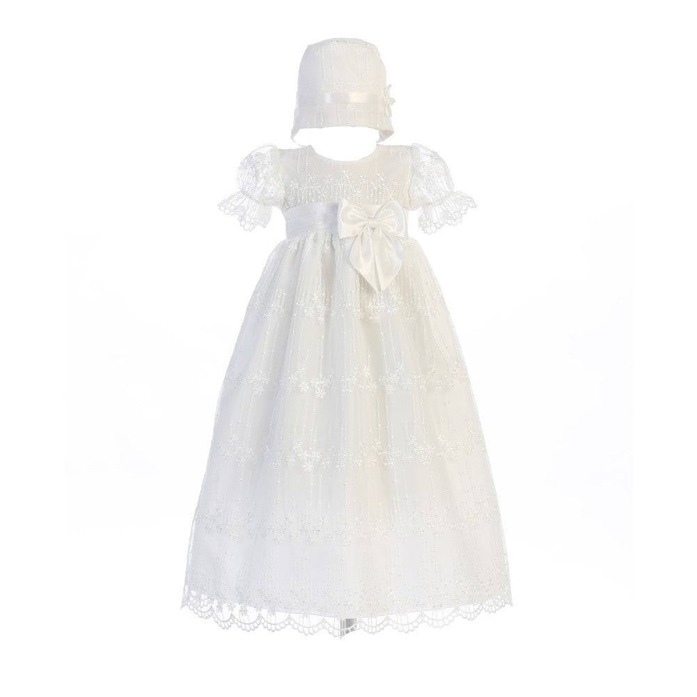 Baby Girls White Ribbon Bow Camilla Baptism Hat Dress 0-18M
