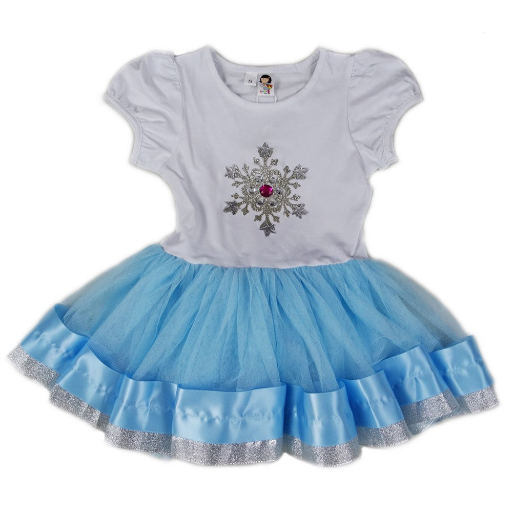 Girls Blue White Silver Snowflake Birthday Dress S (9-24M)-XL (6-8)