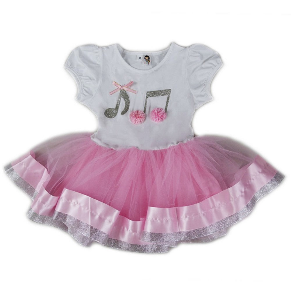 Girls Pink White Silver Music Notes Birthday Dress S (9-24M)-XL (6-8)