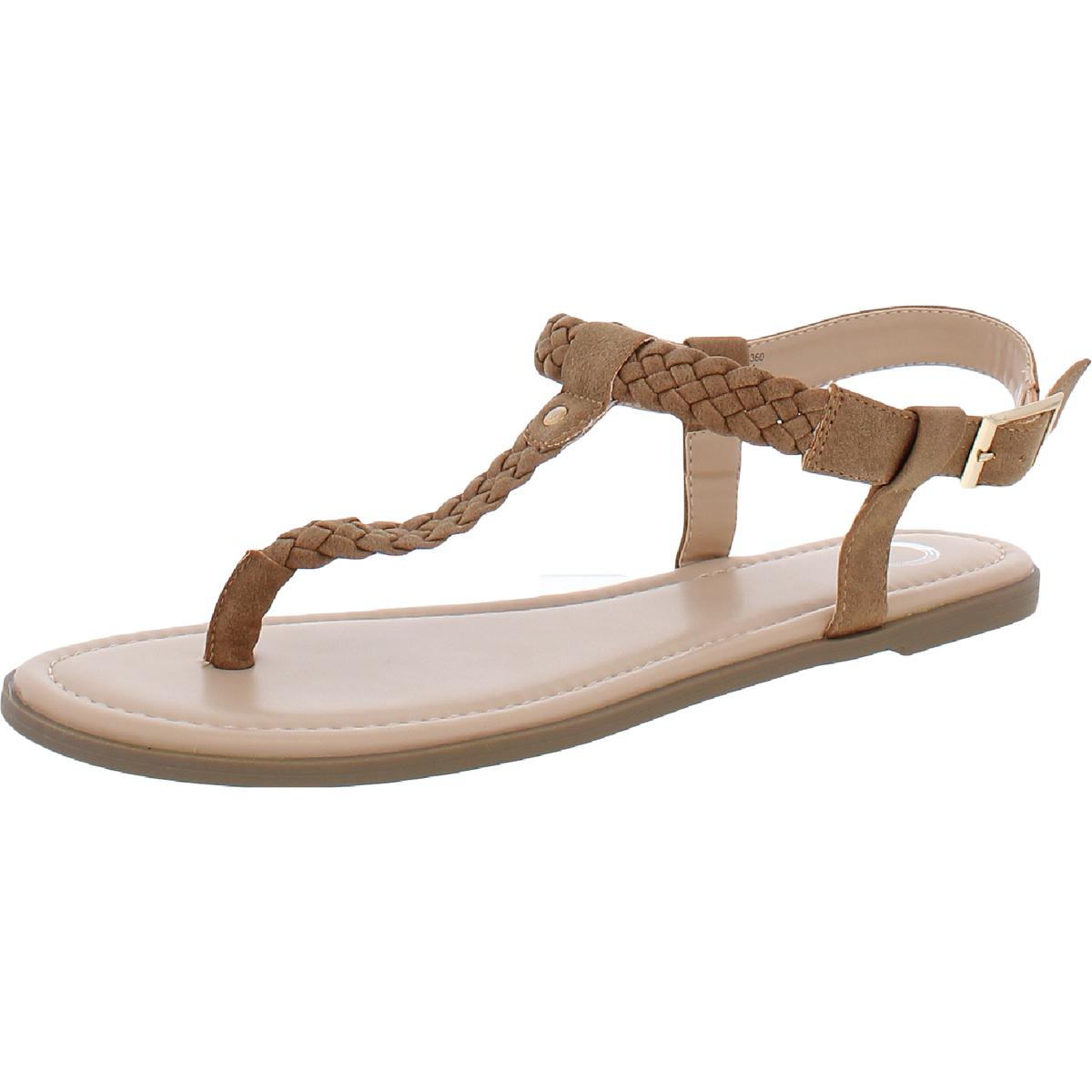 Faux Suede Braided T-Strap Sandals