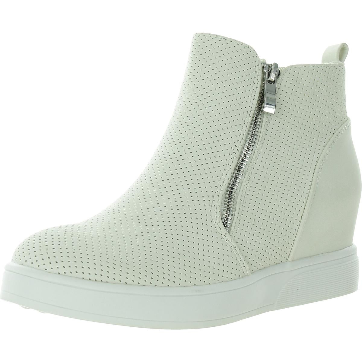 Perforated Faux Leather Wedge Boots