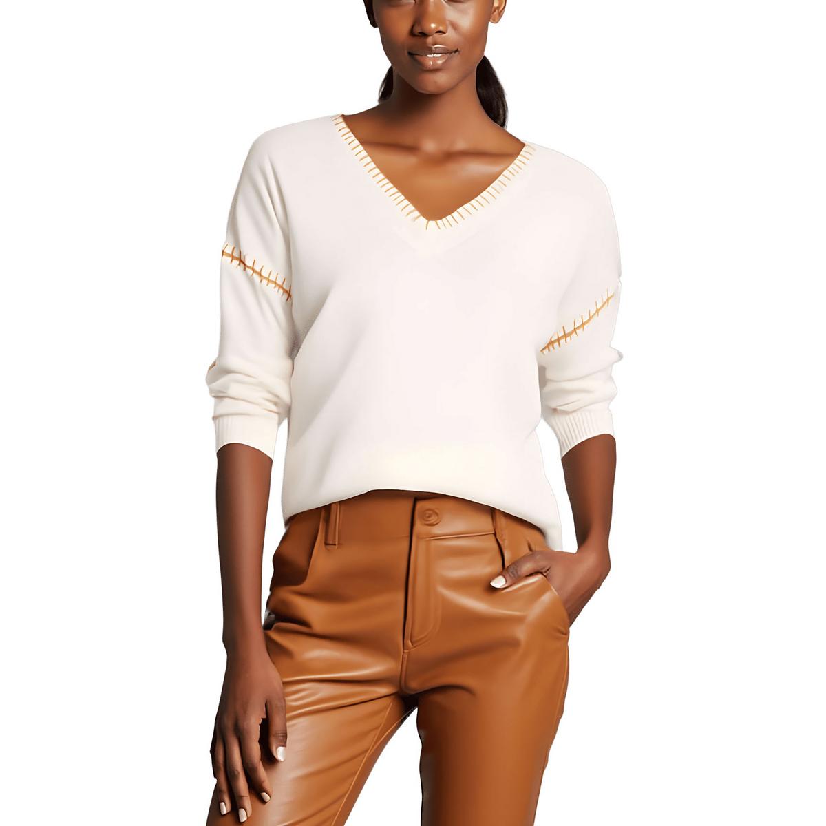 Contrast Trim Knit V-Neck Sweater