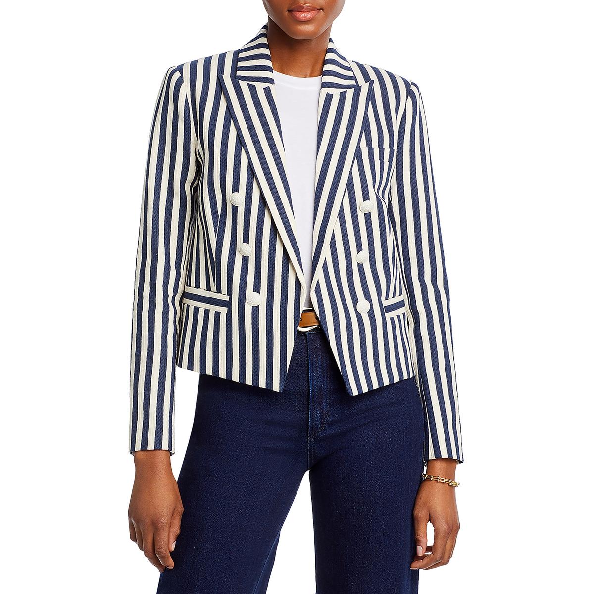 Striped Cropped Double-Breasted Blazer