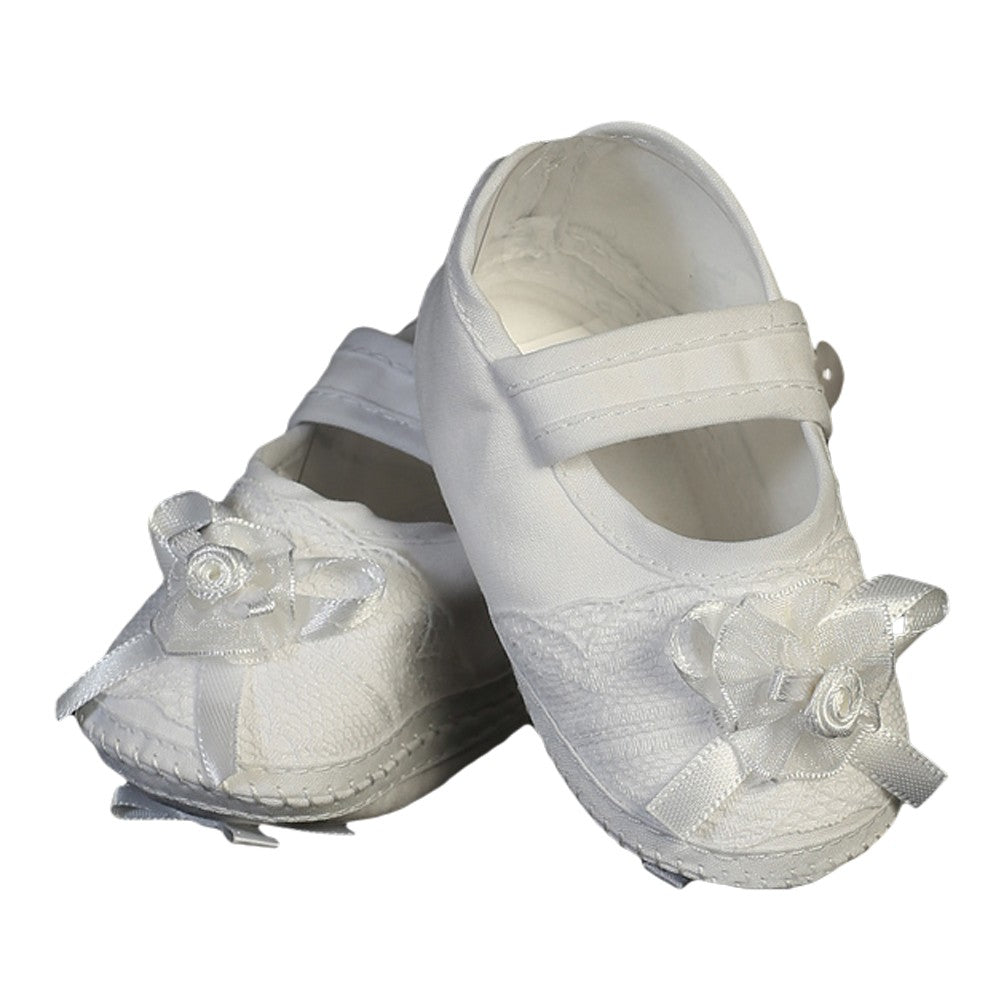 Baby Girls White Cotton Christening Bootie Soft Sole Crib Shoes 1-7 Months