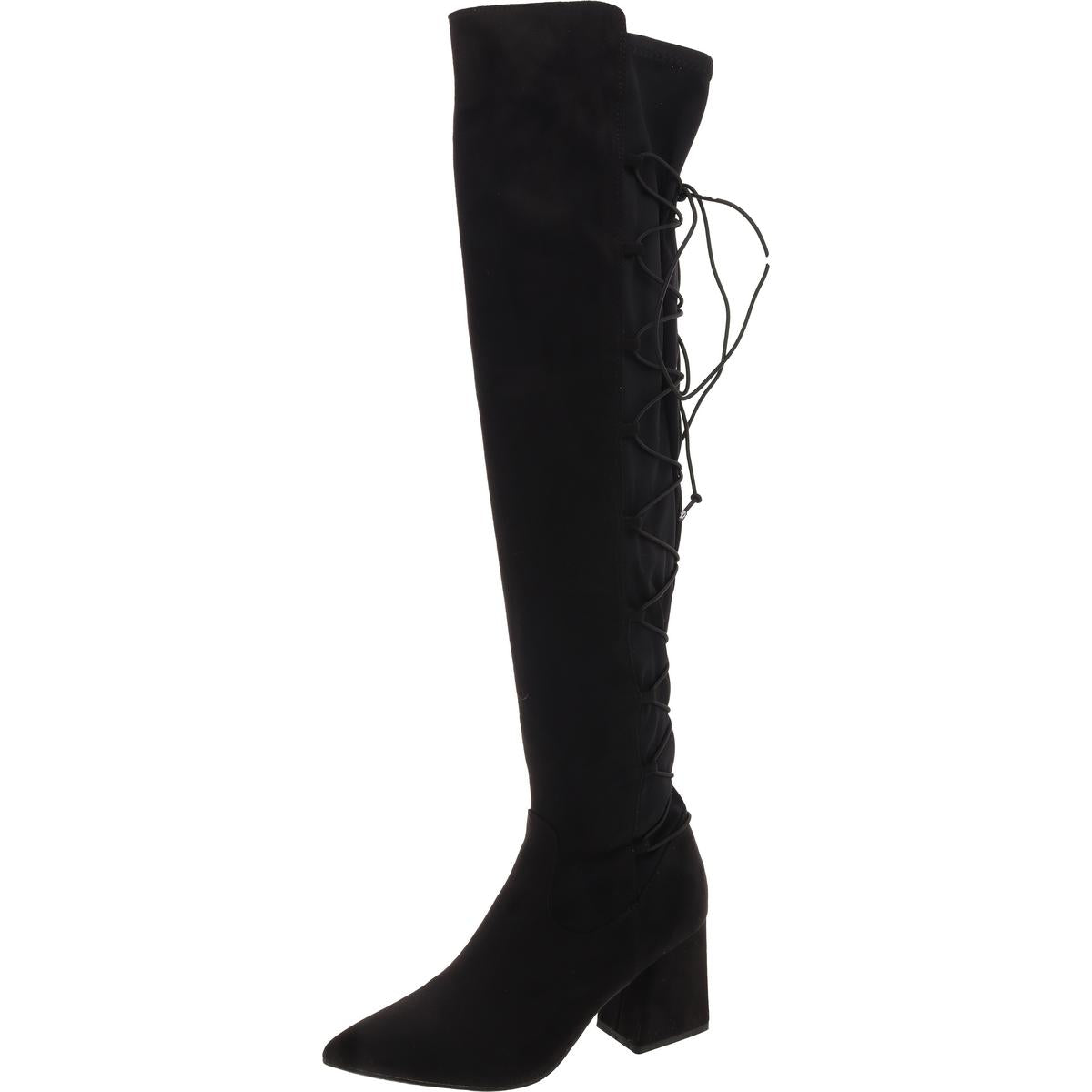 Lace-Up Faux Suede Over-The-Knee Boots