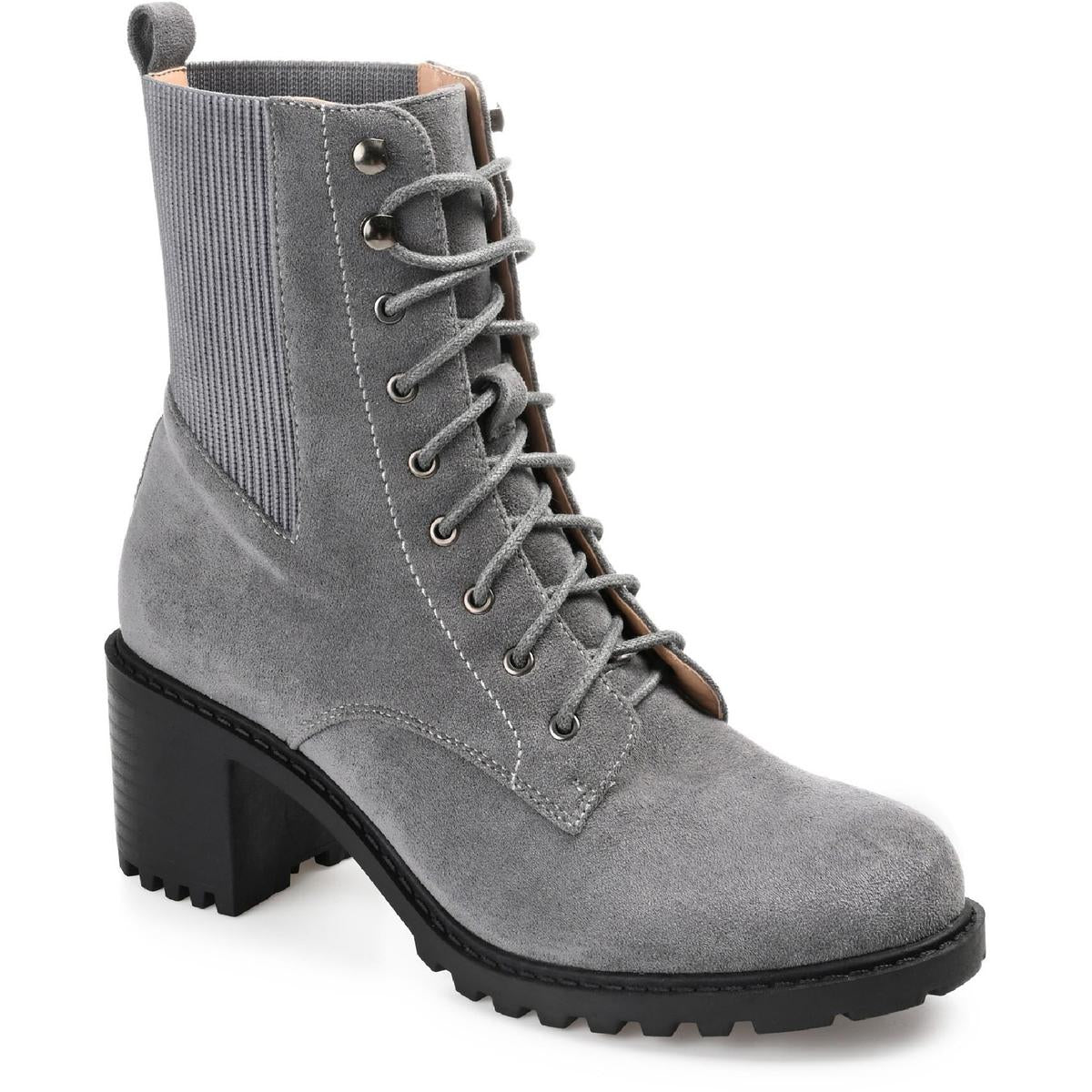 Kassia Faux Suede Mid Calf Combat & Lace-up Boots